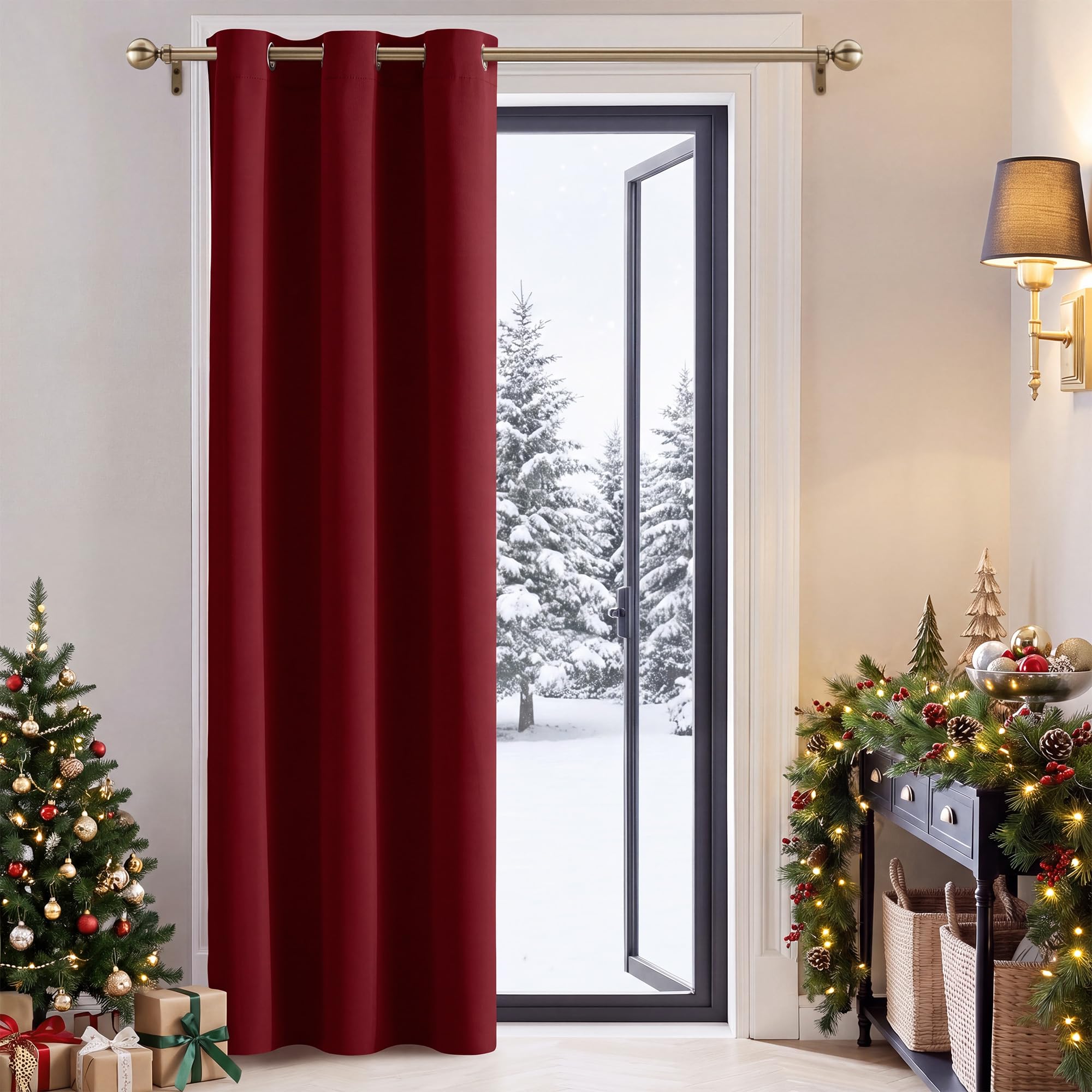 PONY DANCE Thermal Blackout Door Curtain, Christmas Red, W42 x L84 Inch