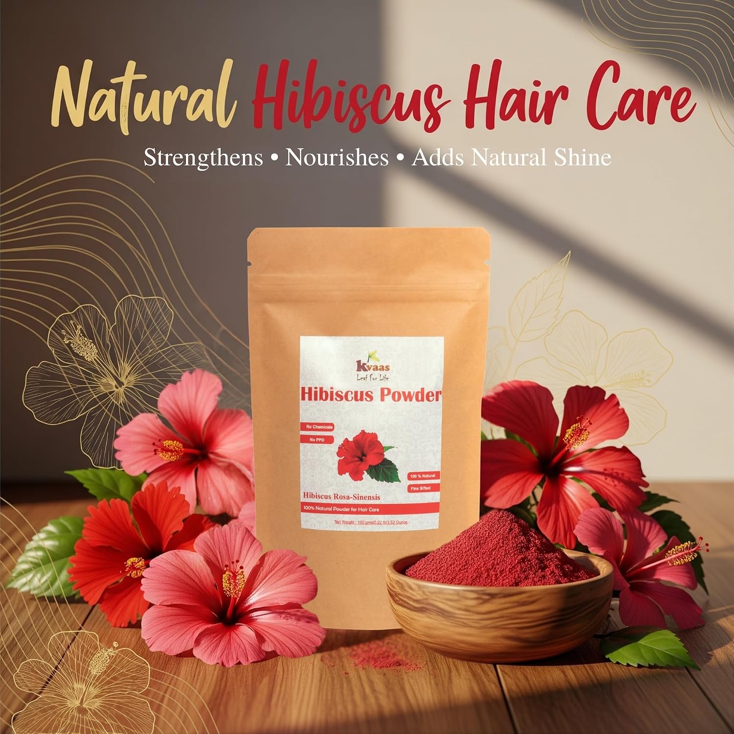 Hibiscus Flower Powder | 3.53 Oz (100 g) | Natural & Pure Powder for Hair Care By KVAAS