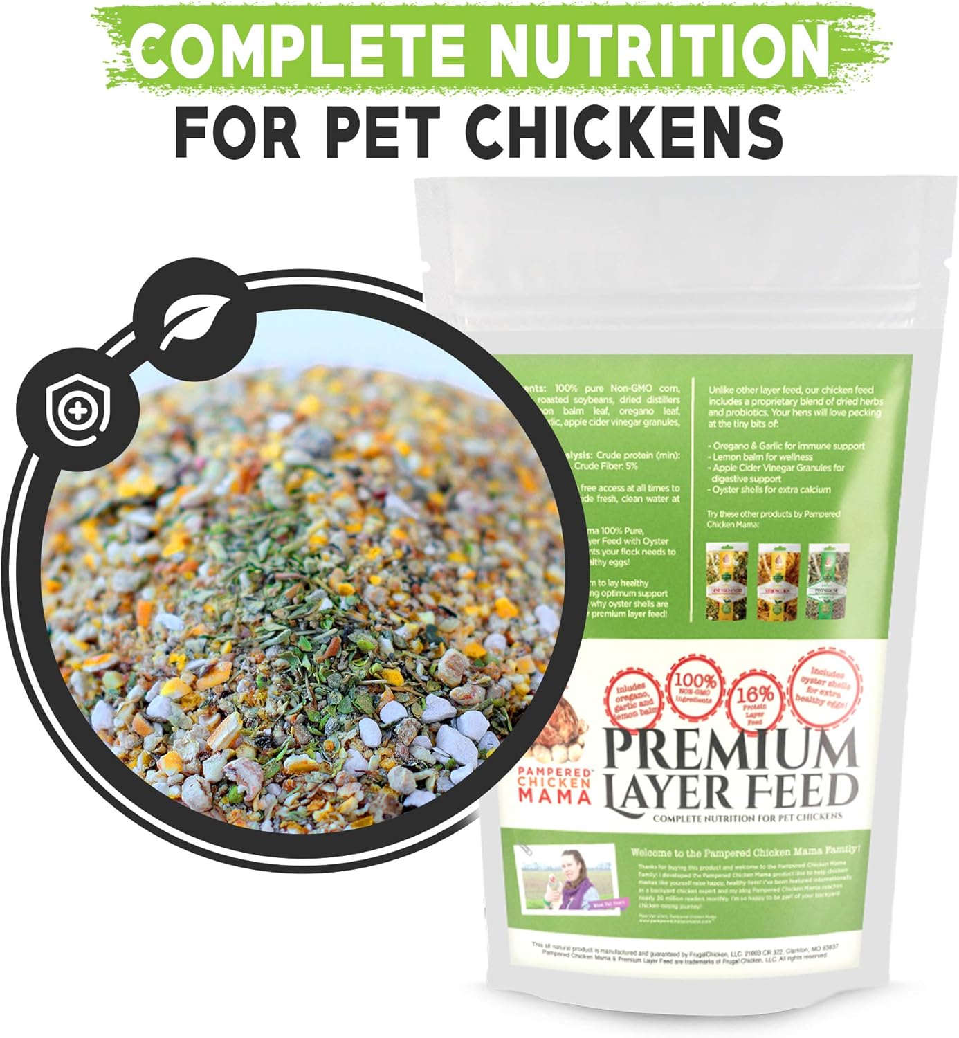 Pampered Chicken Mama Chicken Feed Mash - Premium Layer Feed Pellets - High Protein & High Calcium Chicken Grower Feed Supplies (10 Pounds)