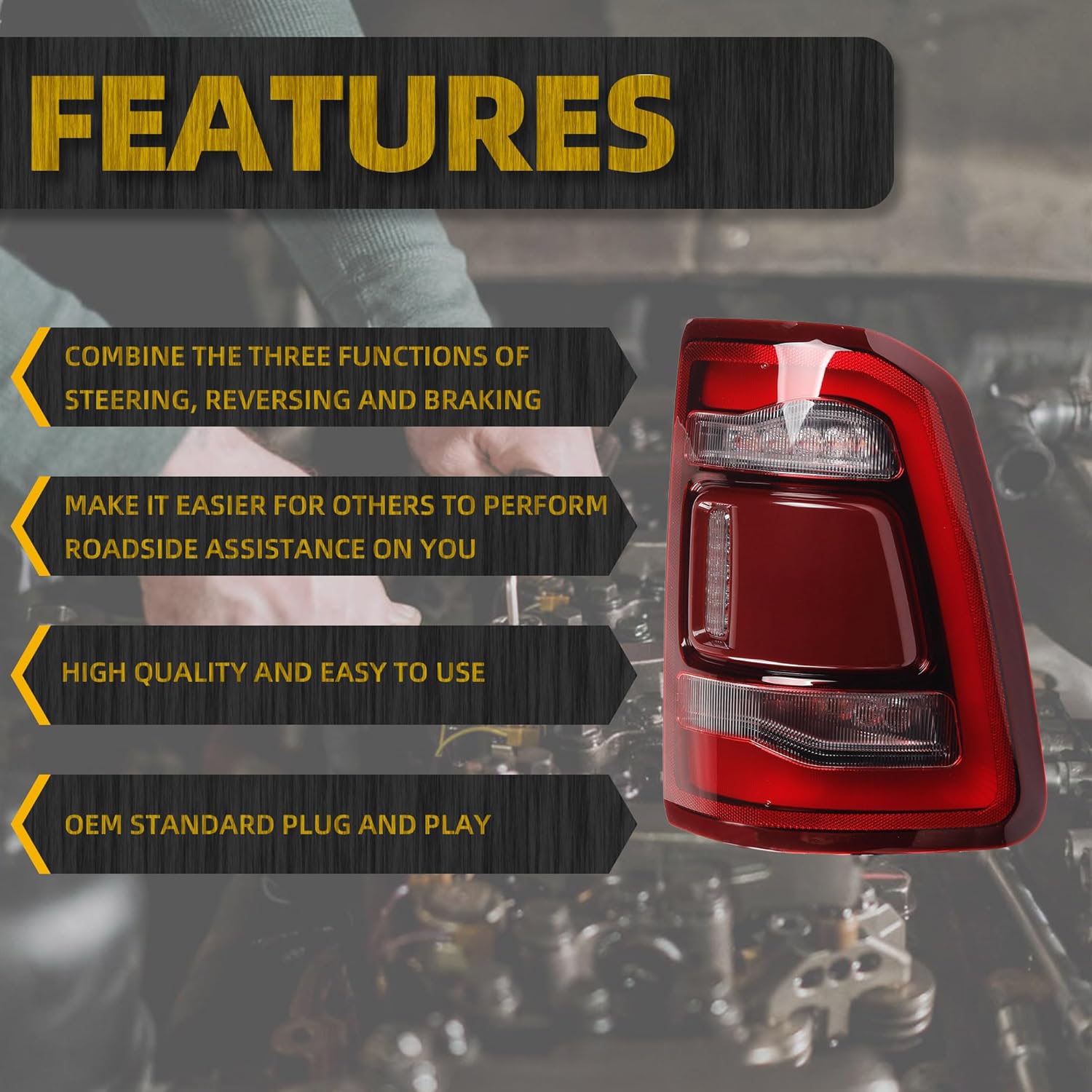 Dasbecan Right Passenger Side Tail Light Assembly Rear Lamp LED Type Compatible With Dodge Ram 1500 2019 2020 2021 2022 2023 2024 Blind spot module can be installed (Red Cover)