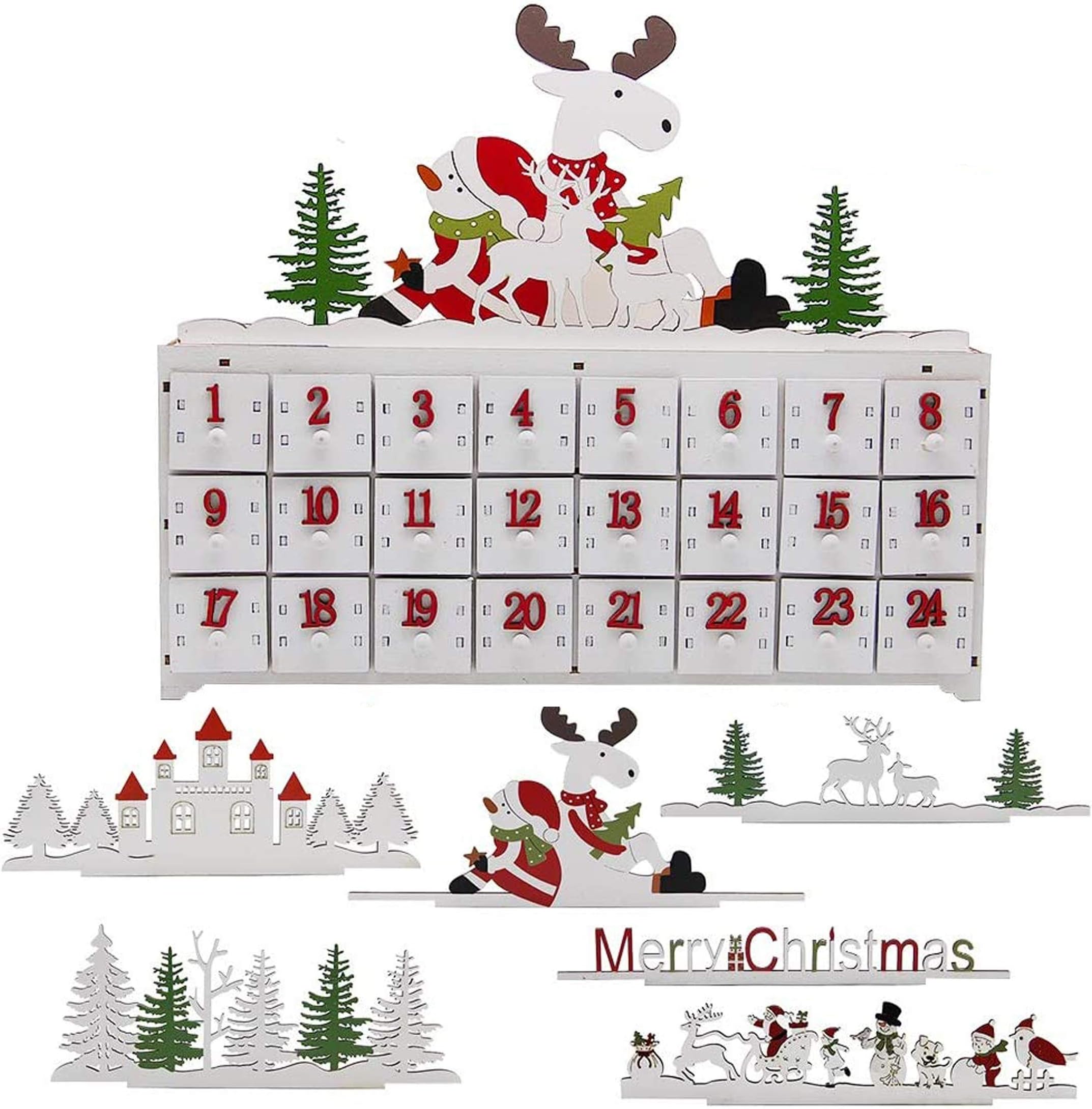 SAND MINE Countdown to Christmas Wooden DIY Advent Calendar with Changeable Top Decoration