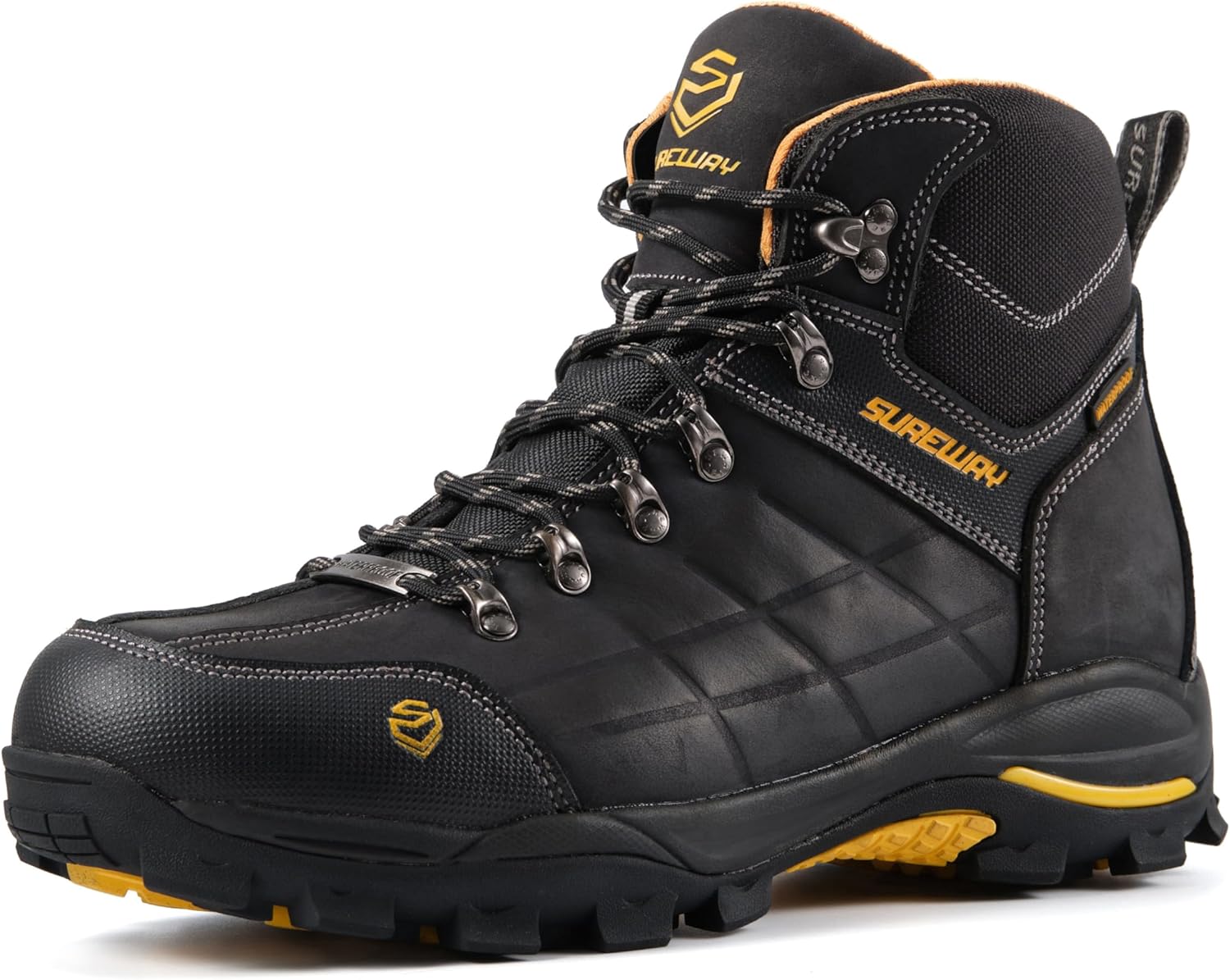 SUREWAY Men's 6" Soft/Steel Toe Lightweight Waterproof Work Boot - Leather,Lace Up,Oil/Slip Resistant Dual-Density Comfortable EH Construction Industrial Ankle Safety Men Work Boots,Roofing, Hunting