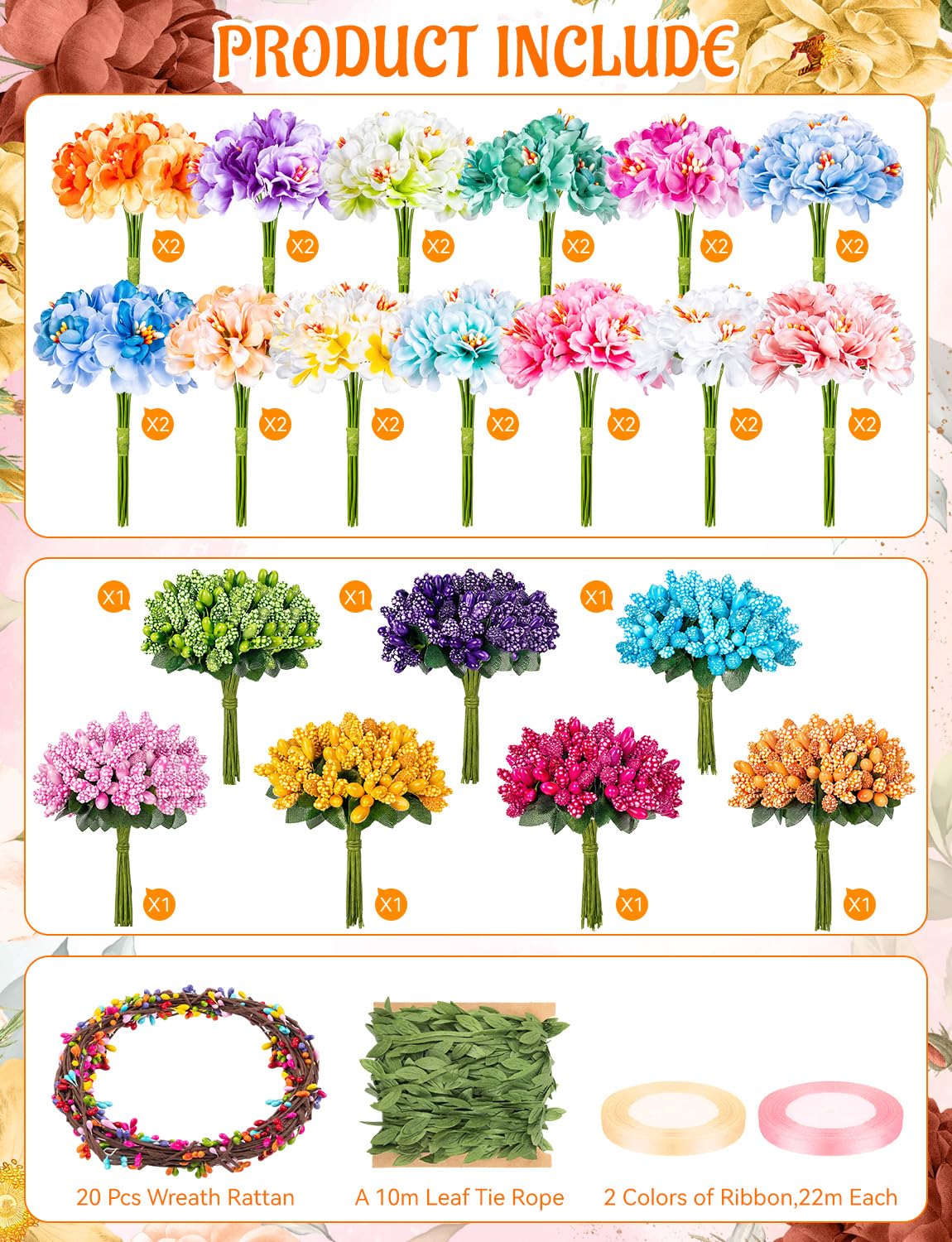 Set di 40 corone di fiori fai da te per feste estive | Crea la tua corona di fiori fatta a mano con accessori per capelli, kit per matrimoni, feste di compleanno