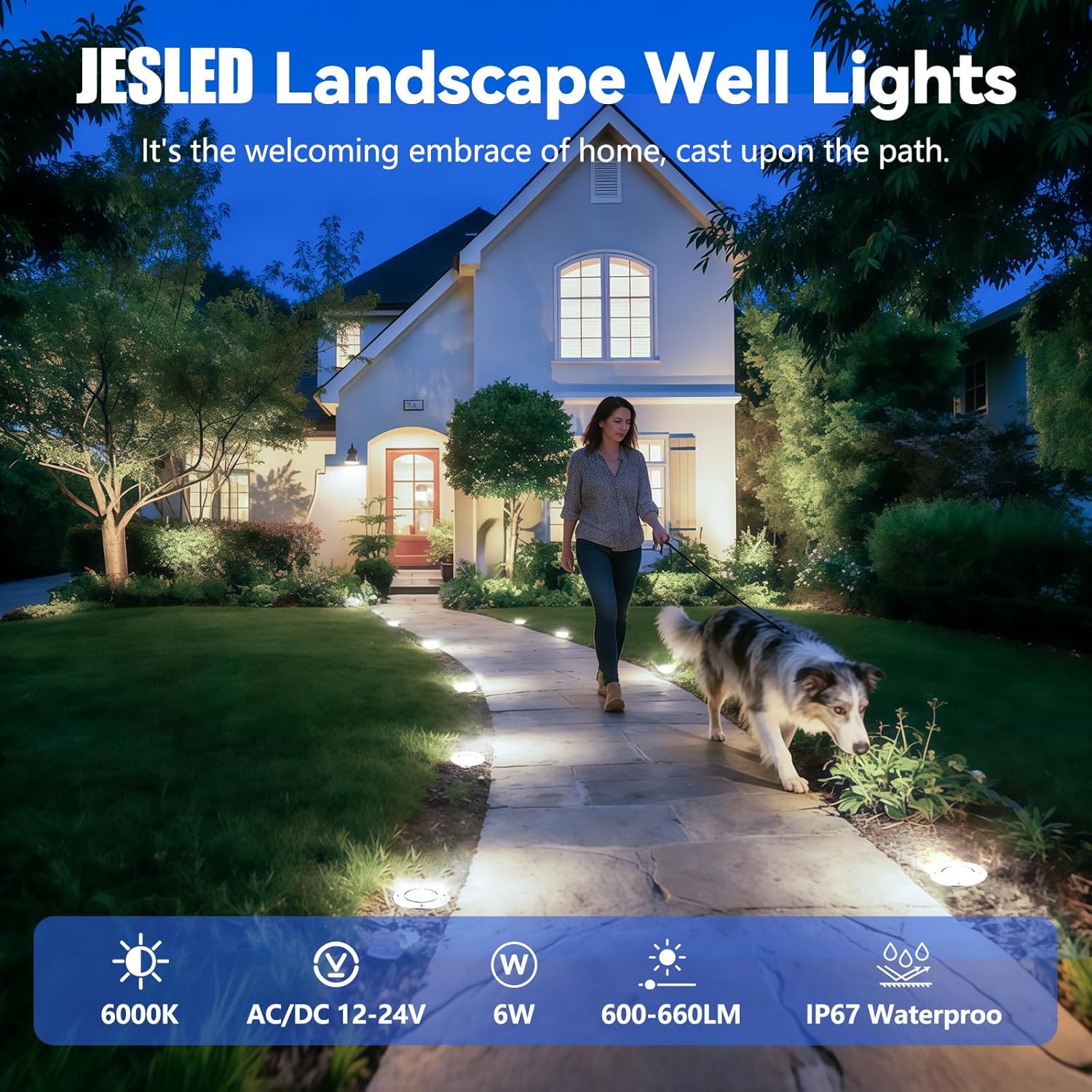 JESLED Low Voltage Landscape Lights, 6W LED Well Lights IP67 Waterproof, 6000K Bright White In-Ground Lights with Wire Connectors for Pathway, Deck, Patio, Yard, Garden (8 Pack)