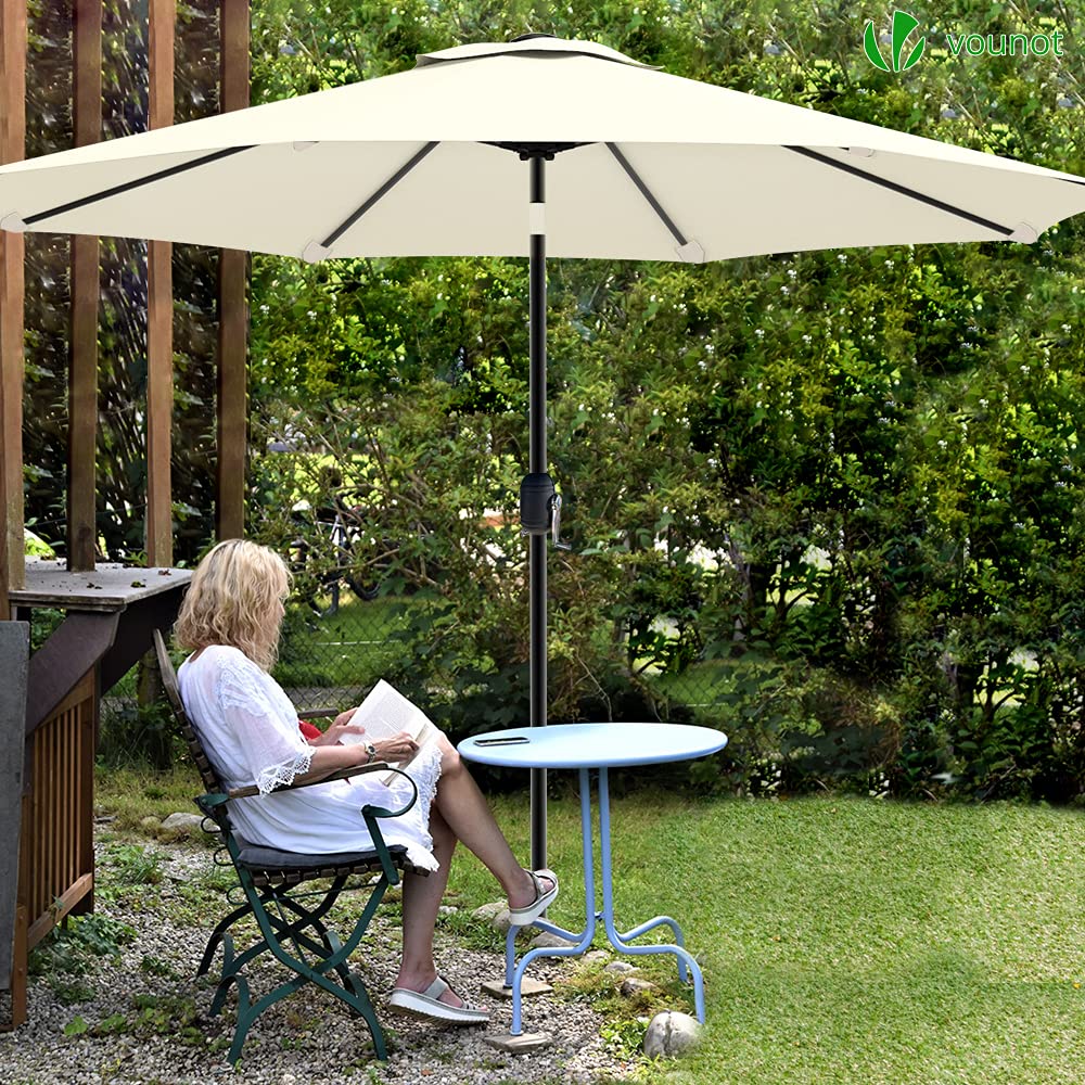 VOUNOT® Ombrellone da Giardino 270 cm, Parasole Spiaggia Inclinabile con Manovella, Protezione UV per Terrazza, Giardino, All'aperto, Beige