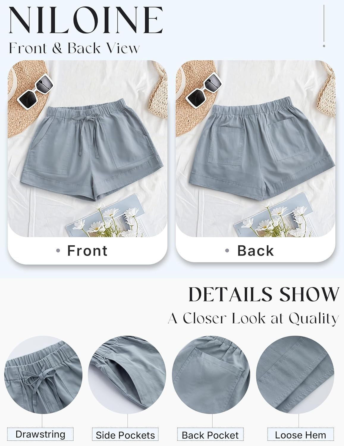 Womens Elastic Waist Drawstring Shorts Summer Lightweight Beach Shorts Comfy Casual Short Pants with Pockets - Image 5
