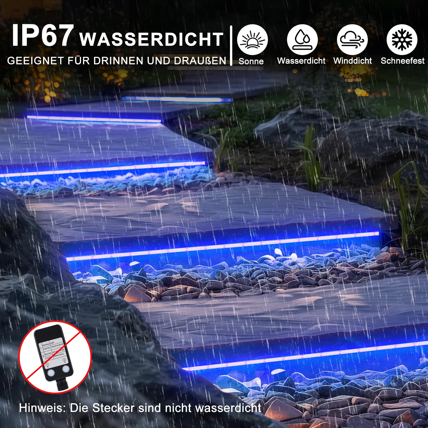 StarryEver COB - Tira LED para exteriores, flujo de 10 m, 3200 LED, tira azul, IP67, impermeable, regulable, para exteriores, tira de luz, autoadhesiva, para jardín, balcón, cocina, interior, sala de