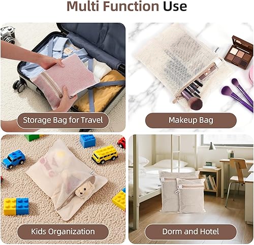 Miniatura 7 de Bolsas de lavandería de malla 100% algodón, suaves de primera calidad, sin tinte, juego de 4, naturales