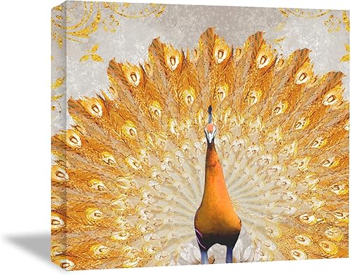 Miniatura 137 de Looife Lienzo decorativo para pared de pavo real, 16 x 32 pulgadas, pájaros verde azulado con flores, decoración de pared para decoración de DW148