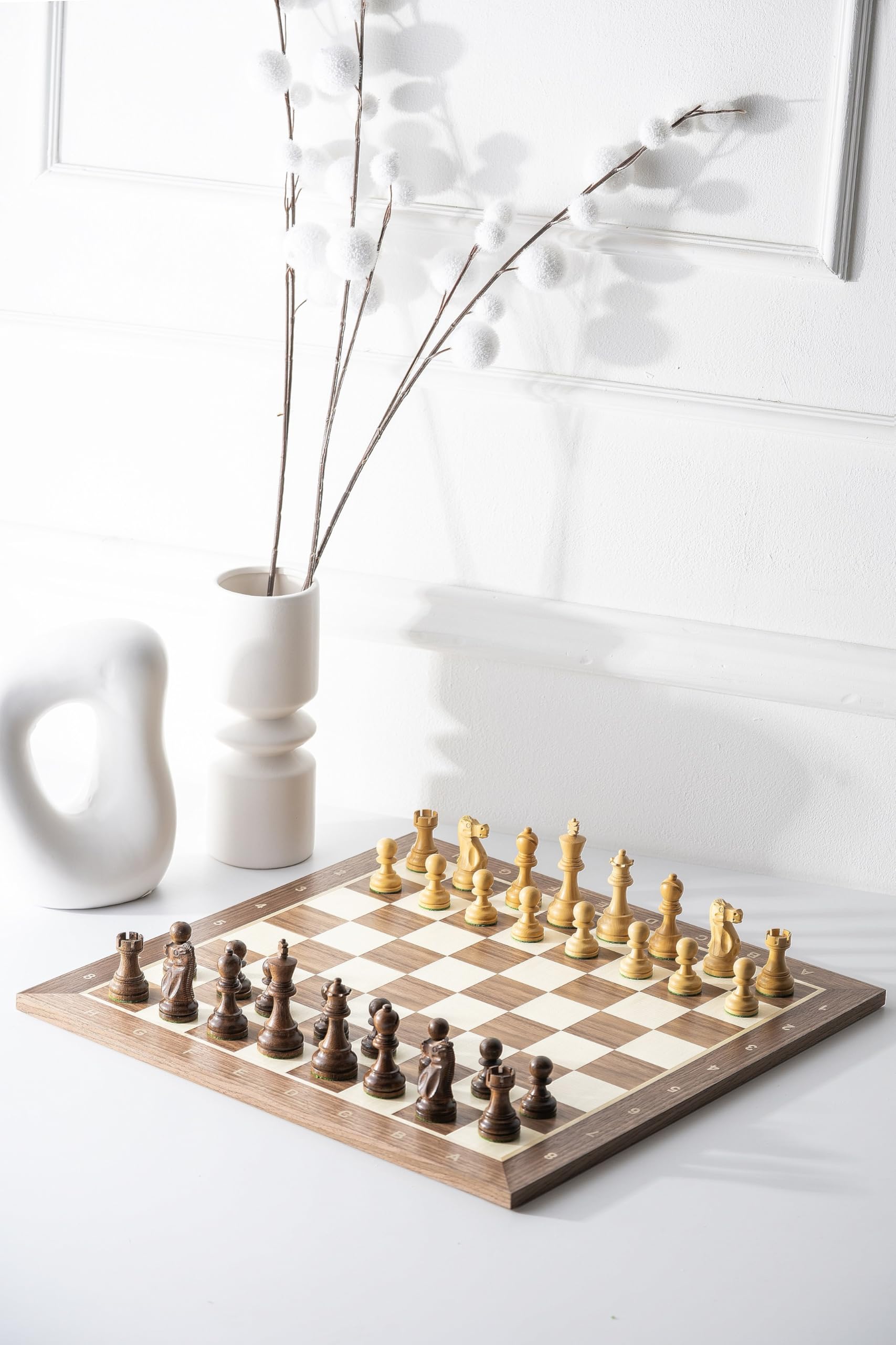 Sunrise Tablero de ajedrez y juegos nº 5 con descripción de nogal/arce con incrustaciones de madera de nogal y arce, tablero de torneo, diseño elegante, idea de regalo, ideal para figuras medianas,