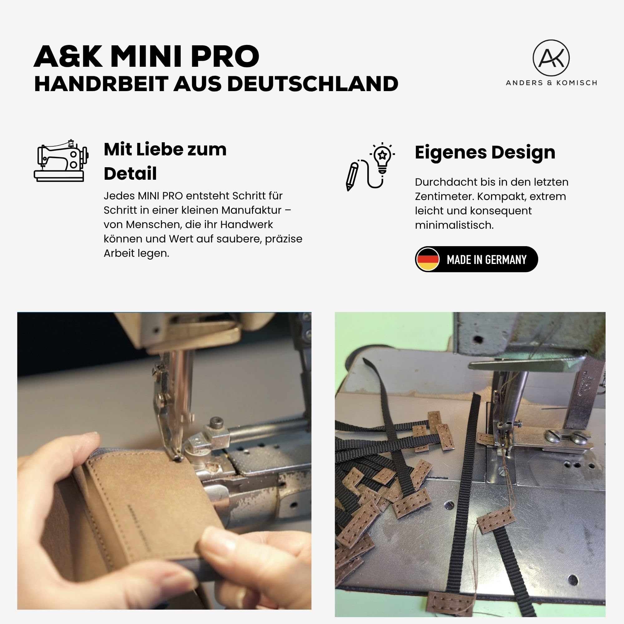 Anders & Komisch MINI PRO Karten Portemonnaie mit Münzfach Herren - Kleiner Geldbeutel Damen nachhaltig und clever - Minimal Wallet Handarbeit aus Deutschland (Schwarz) 9 x 5,5 cm