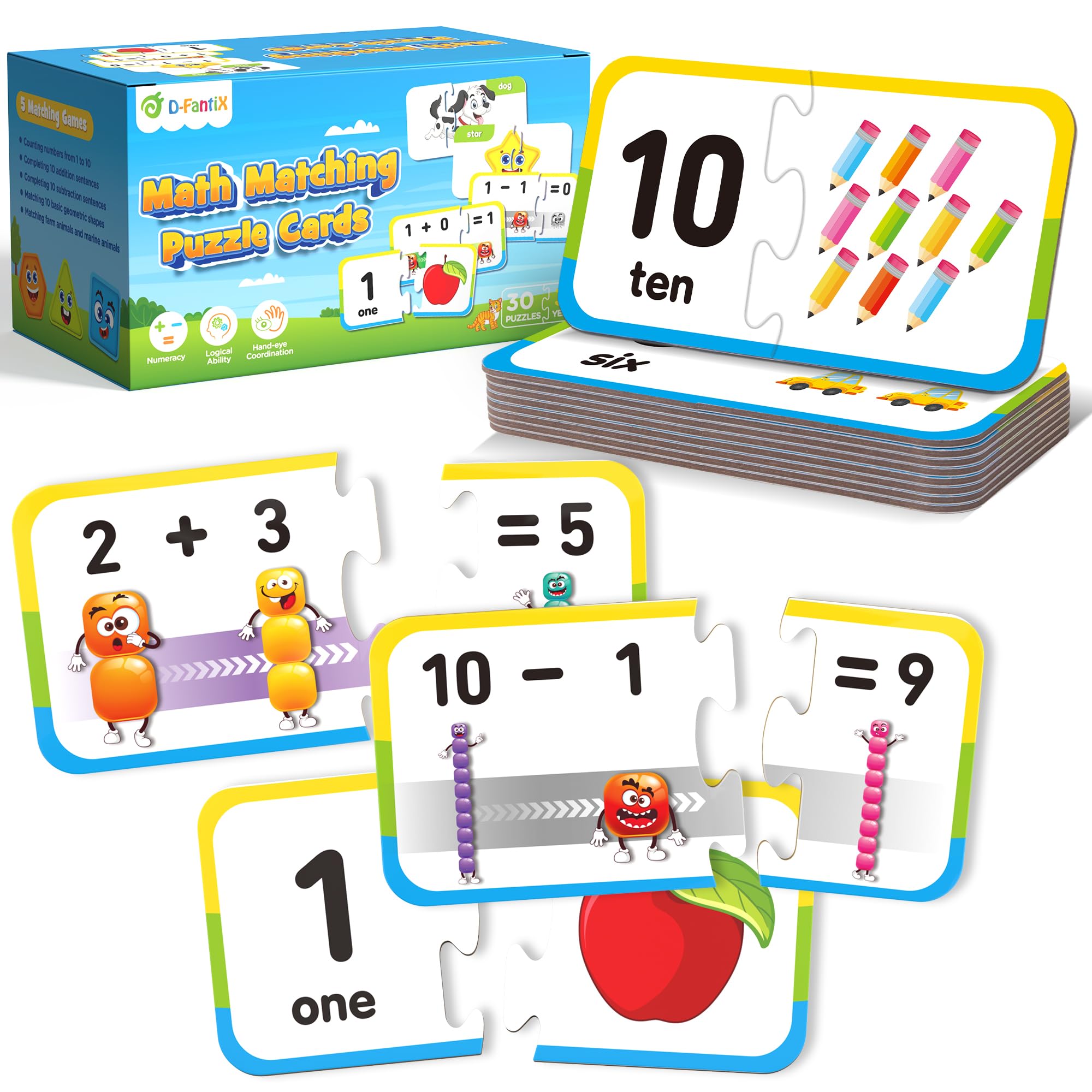 D-FantiX 30 Self-Correcting Number Puzzles, Double-Sided Addition and Subtraction Games