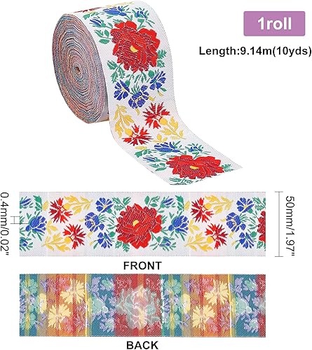 Miniatura 4 de PH PandaHall Cinta de jacquard de 2 pulgadas, 10 yardas, con ribete floral y flecos bordados, cinta mexicana bordada para ropa bohemia, cuello de