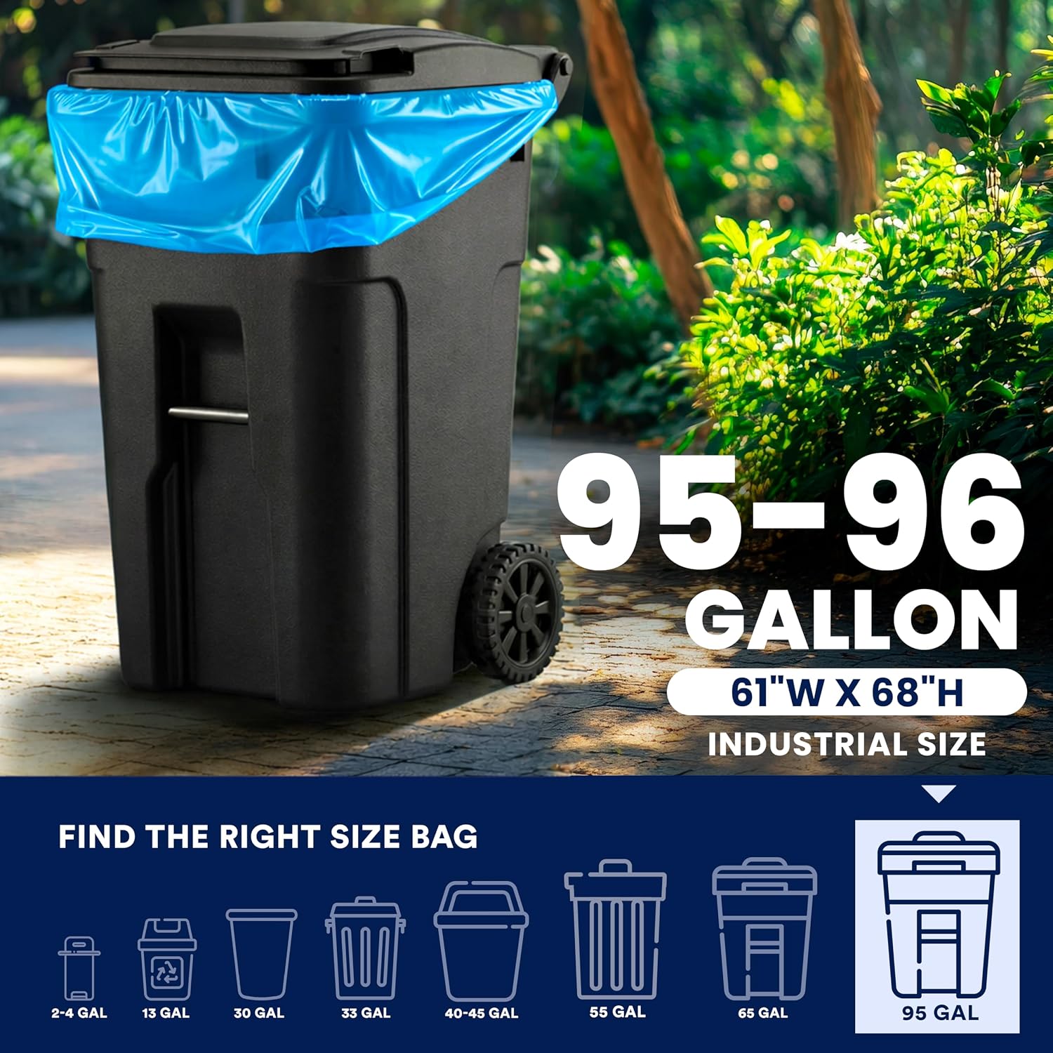 Plasticplace 95 Gallon Recycling Trash Bags, 61"W x 68"H, 1.5 Mil, Blue, 25 Count (Pack of 1) image 3