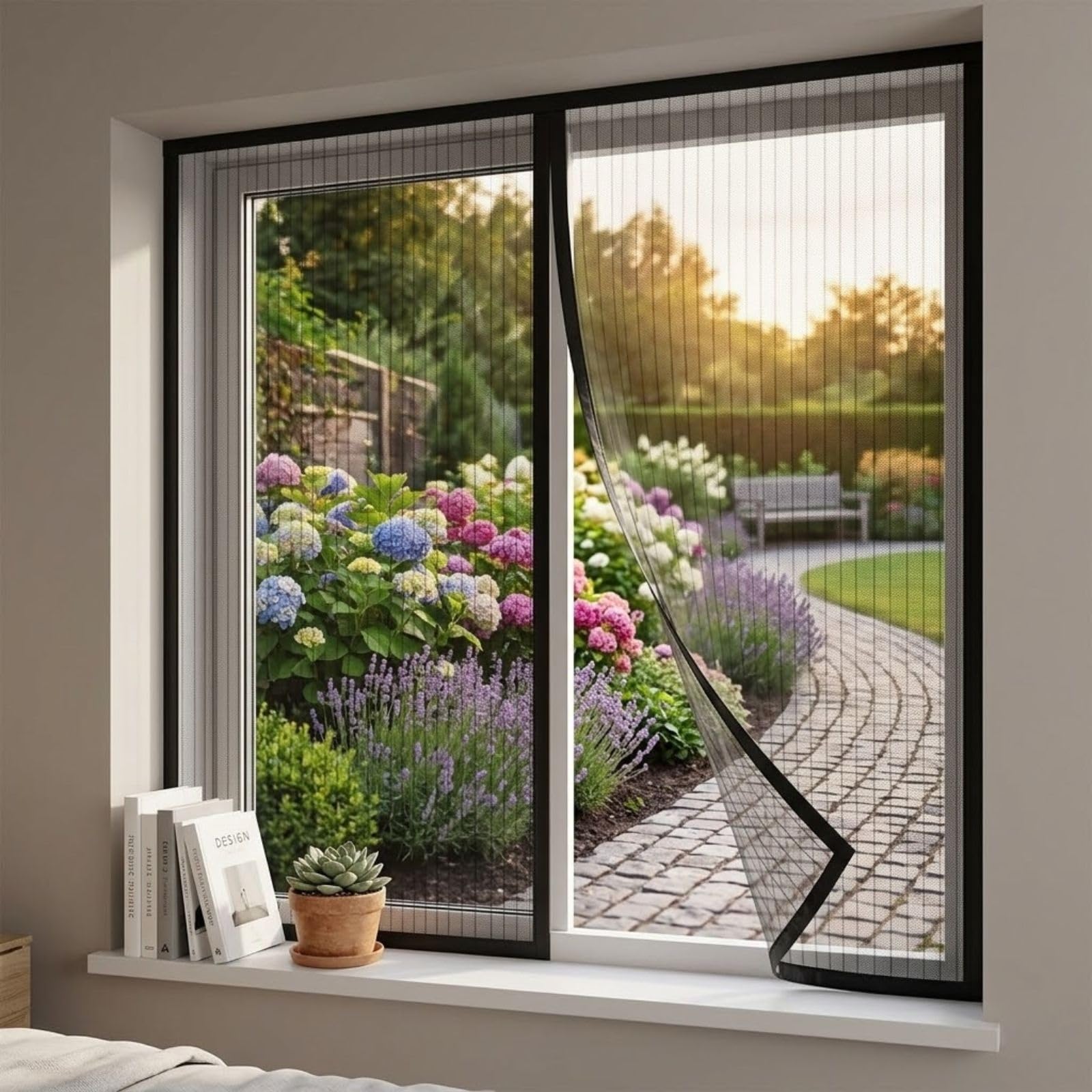 Figpmwld One Color Magnetic Self-Adhesive Washable Window Screen Mesh Curtain Multiple Sizes(90X130cm)