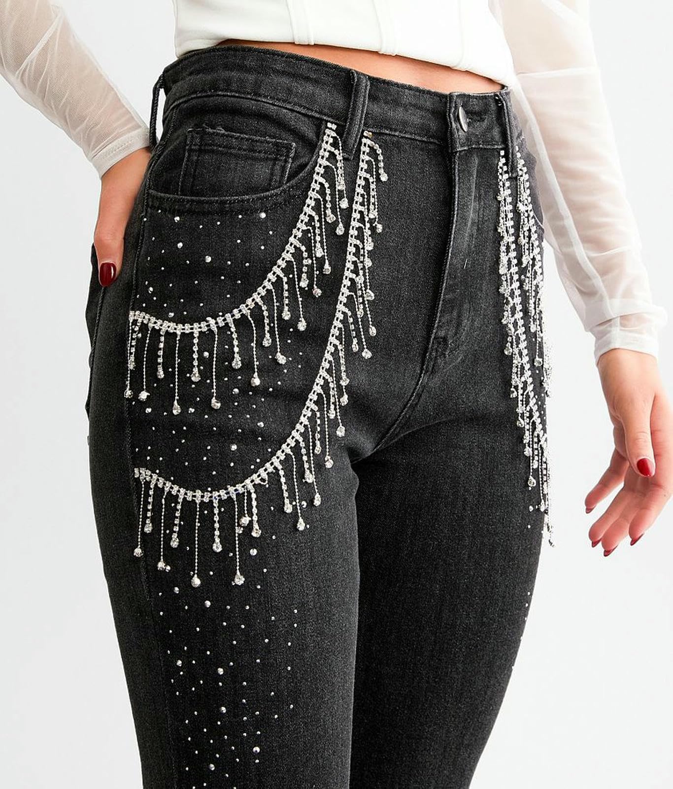 Damskie dżinsy Slim Fit Bootcut dla kobiet, ręcznie szyte i workowe-czarne S