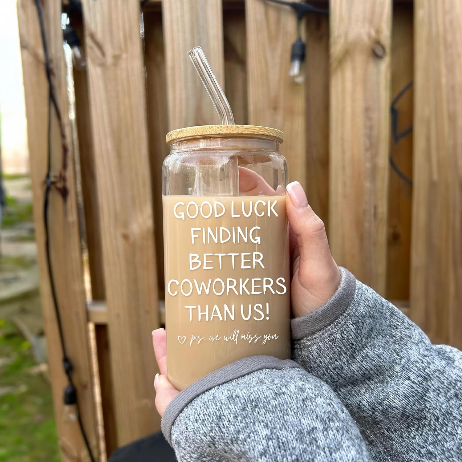 Farewell Gifts for Coworkers - Good Luck Finding Better Coworkers Than Us Glass Cup with Lid and Straw, Coworker Leaving Gifts for Women Goodbye Going Away, Iced Coffee Cup Smoothie, 16 oz - Image 4