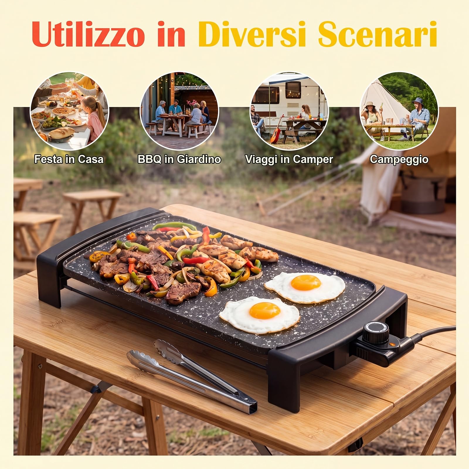 COSTWAY 2150W Piastra Elettrica da Tavolo con Rivestimento Antiaderente | Piastra Grill con Doppia Faccia, Temperatura Regolabile, Vassoio Raccogli-grasso e Manici Freddi, per Barbecue e Campeggio
