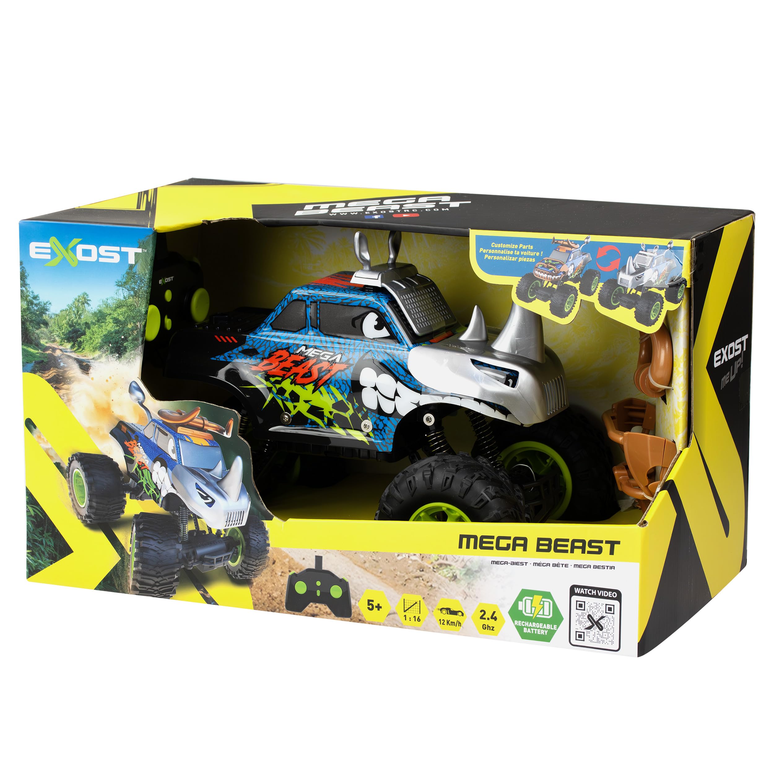 Exost Mega Beast 1:12 RC Monster Truck, Trasforma in Bull/Rhino, 12 km/h