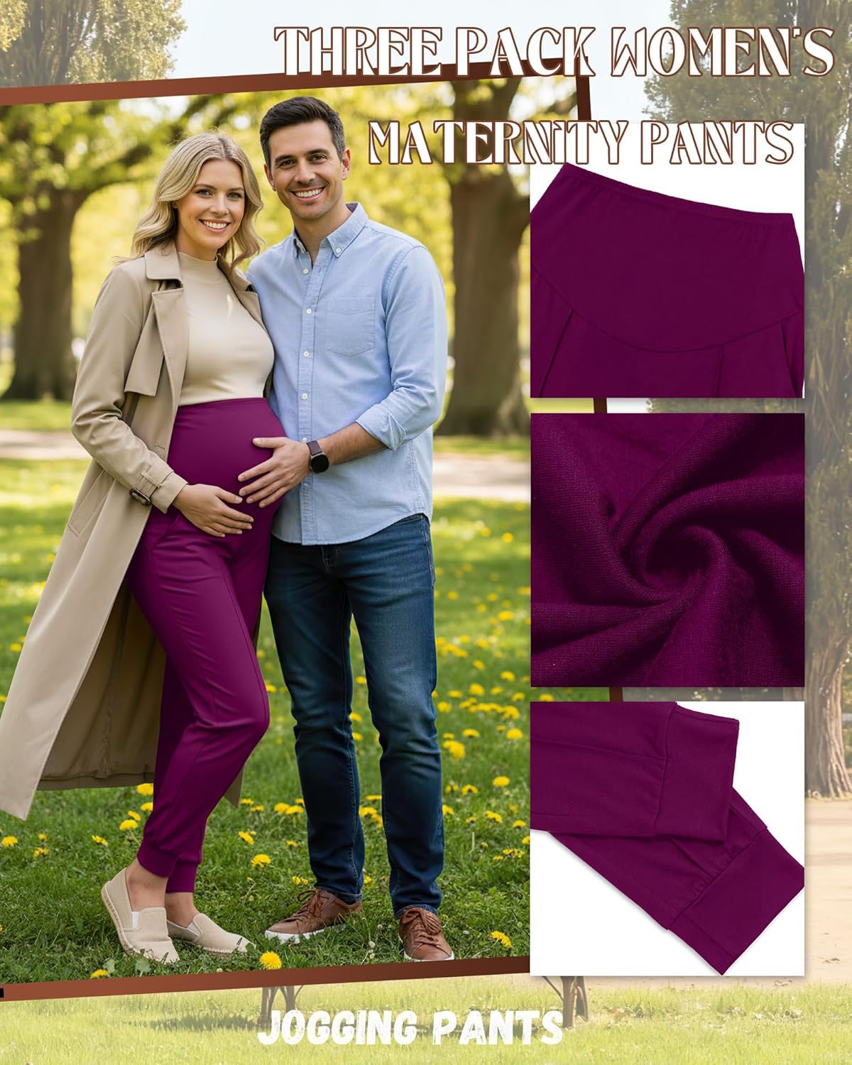 3 Pack Women's Maternity Pants Over The Belly Pregnancy Joggers Stretchy Loose Lounge Sweatpants with Pockets - Image 6