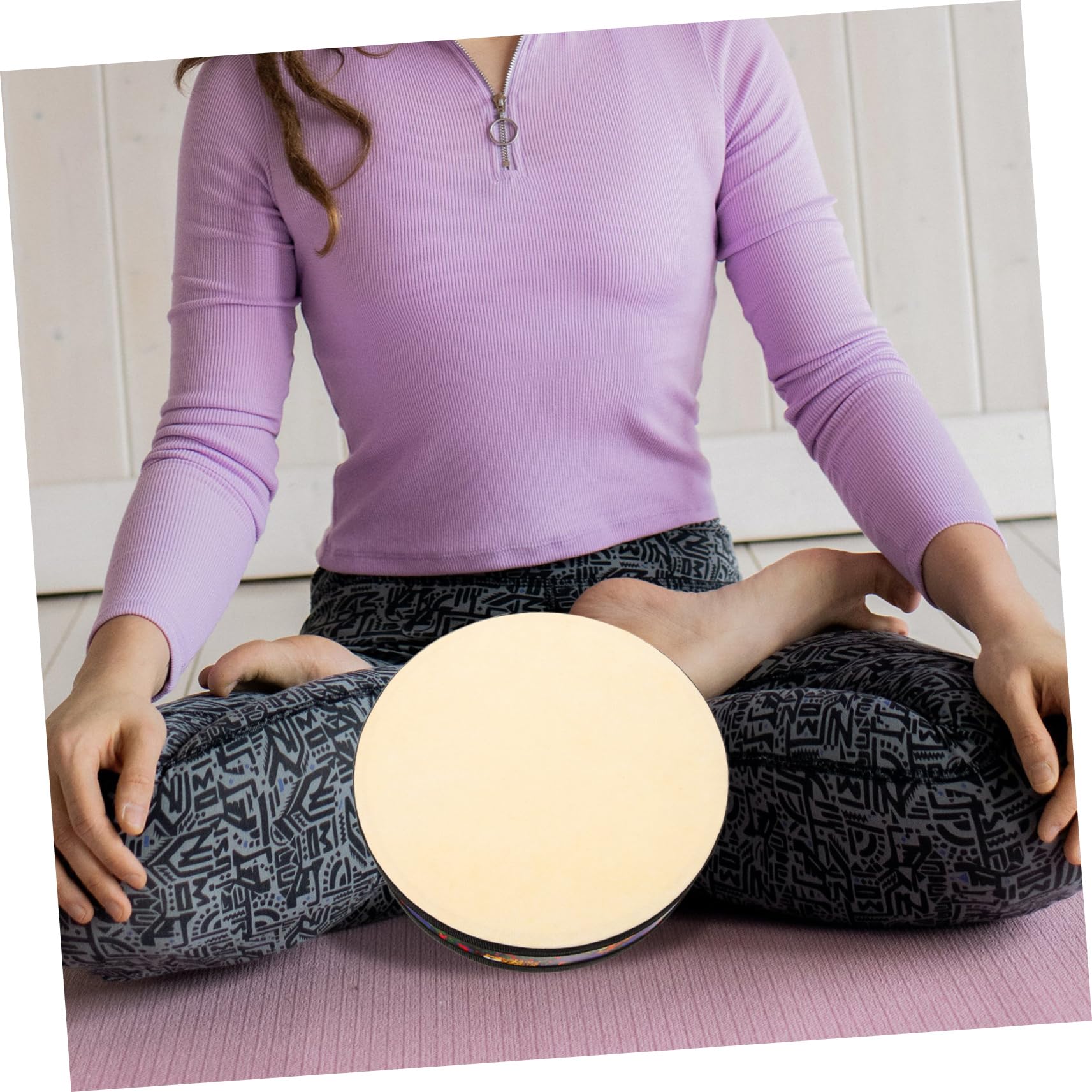 BESTonZON Wellen Ozean Trommel und Lammfell mit Robustem Klang für Anfänger und Yoga Meditation als Rundes Schlaginstrument zur Entspannung und Geburtstagsfeier