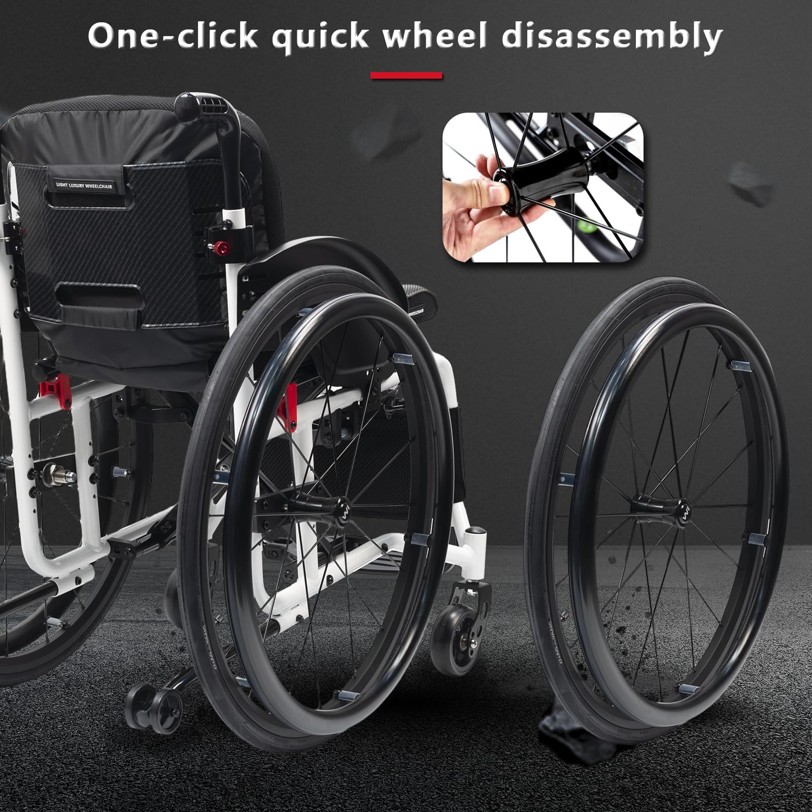 Silla de Ruedas Deportivas de aleación de Aluminio Ligera, Silla de Ruedas de Transporte Plegable Ligera, Silla Manual autopropulsada con Anti-basculante, con Frenos de Mano (42cm/16.5in)