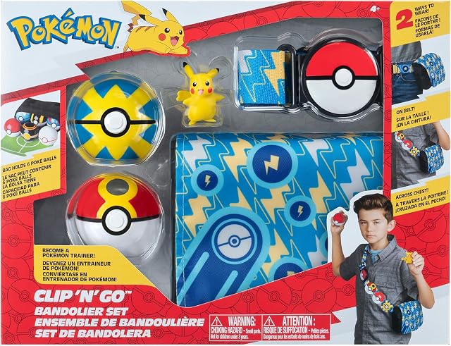 Pokémon Clip 'N' GO Bandolier Set-Includes 2-Inch Battle Figure with Quick Repeat Ball Accessories, Flottball, Wiederball & Pikachu