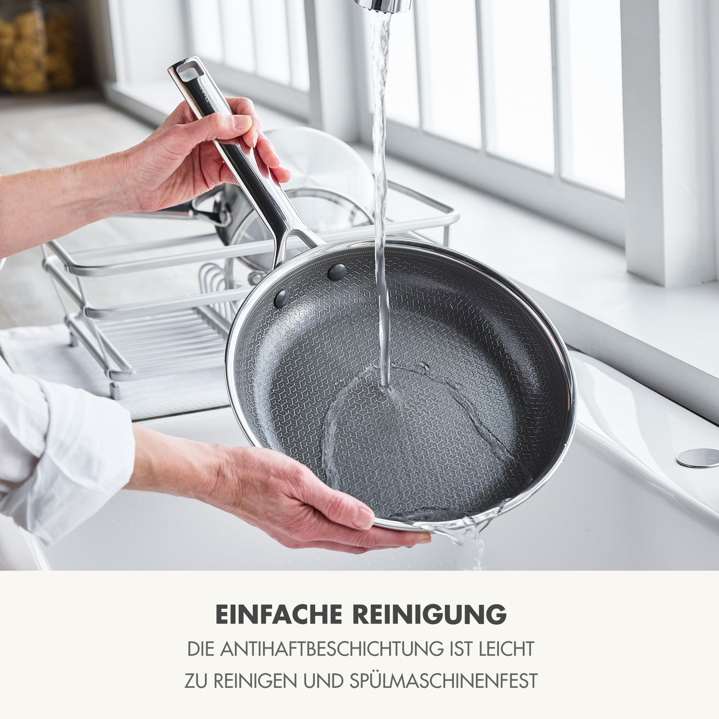 GreenPan Hybrid-Wok aus Edelstahl mit Antihaftbeschichtung, 28 cm, APEX Tri-Ply Thermobond PFAS-freie Keramikpfanne, Induktionsgeeignet, Ofenfest bis 220 °C, Spülmaschinenfest, Silber