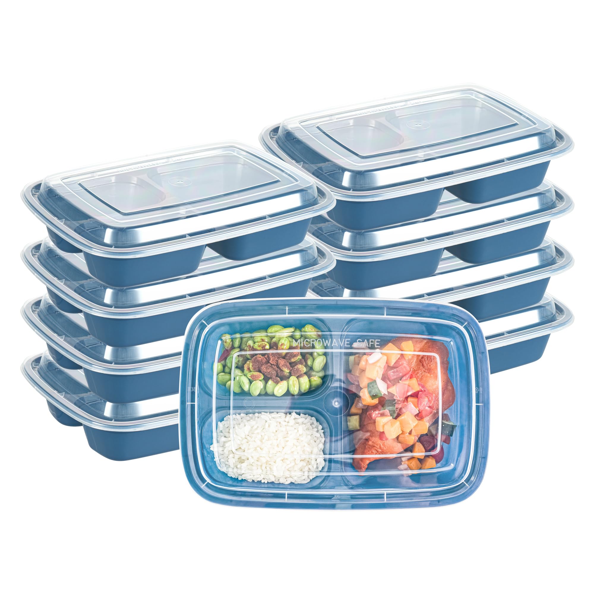 Restaurantware Asporto 26 Ounce Compartment Take Out Boxes, 100 Microwavable Meal Prep Containers - 3 Compartments, With Clear Plastic Lids, Midnight Blue Plastic Food Containers, Do Not Contain BPA