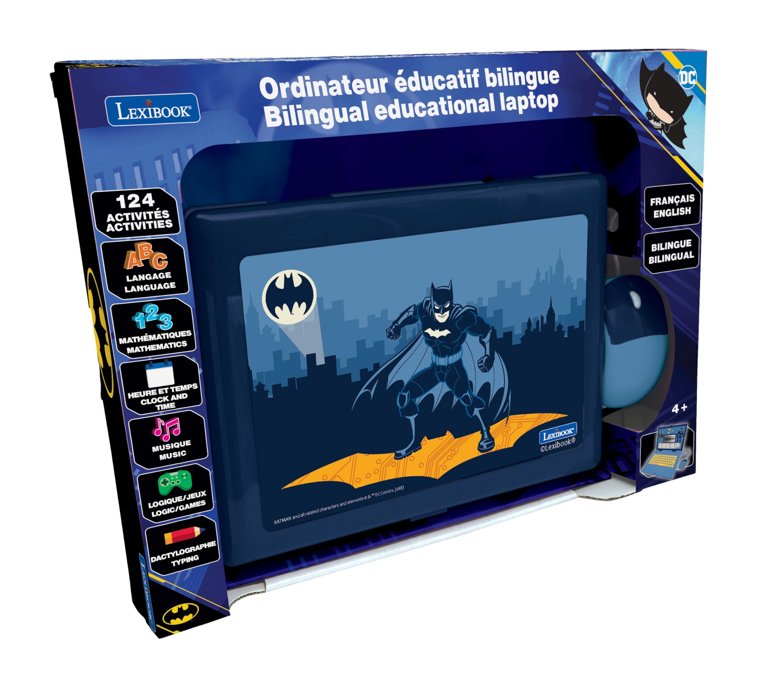 Lexibook - Batman - Computer Educativo Bilingue Francese/Inglese - 124 Attività per Imparare Lingue, Matematica, Logica, Divertimento e Giocare Pianoforte - JC598BATi1LXB