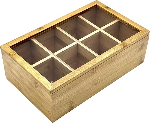 Bam & Boo - Cajas organizadoras de bambú natural para especias y condimentos con tapa transparente (4 compartimentos)