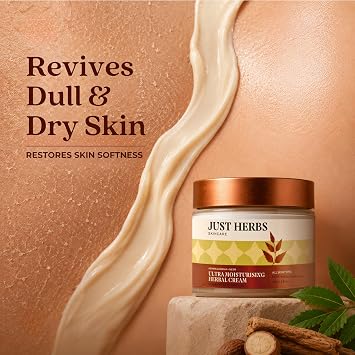 Just Herbs Organic Herbal Nourishing Facial Massage Cream With Ashwgandha & Sandalwaood for Men & Women - Suitable for Normal to Dry Skin, 100g
