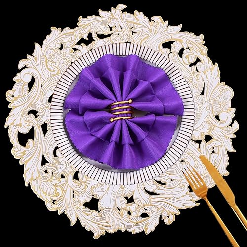 HANNE Vinly - Juego de 6 manteles individuales redondos de plástico, resistentes al calor, de 15 pulgadas, lavables, huecos, para comedor (juego de