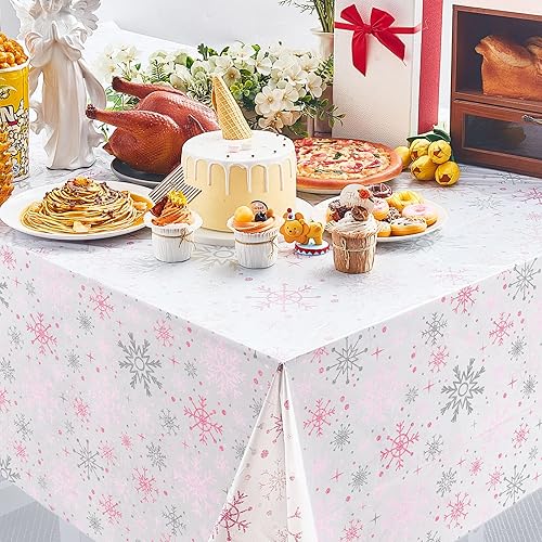 Miniatura 4 de Jecery Mantel de copo de nieve de congelado, decoración de fiesta de cumpleaños de congelado, mantel de plástico para niños y niñas, suministros de