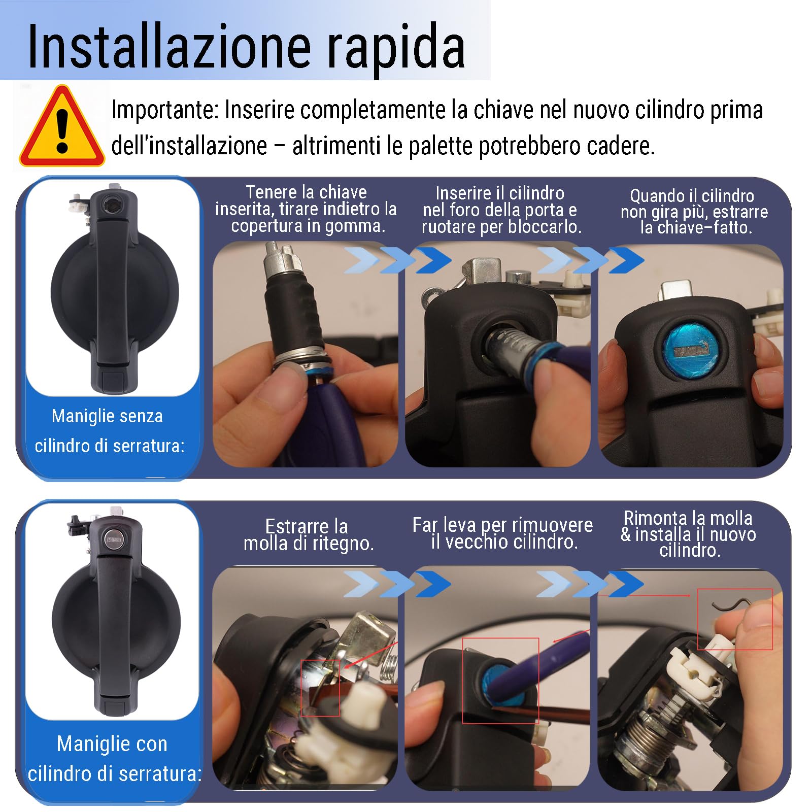 Kit Completo Cilindri Serratura e Chiavi Compatibile con Doblo | Compatibile con Fiat Doblo Cargo (MK1) & Doblo 119 2005-2010 | Una Chiave per Tutte le Porte