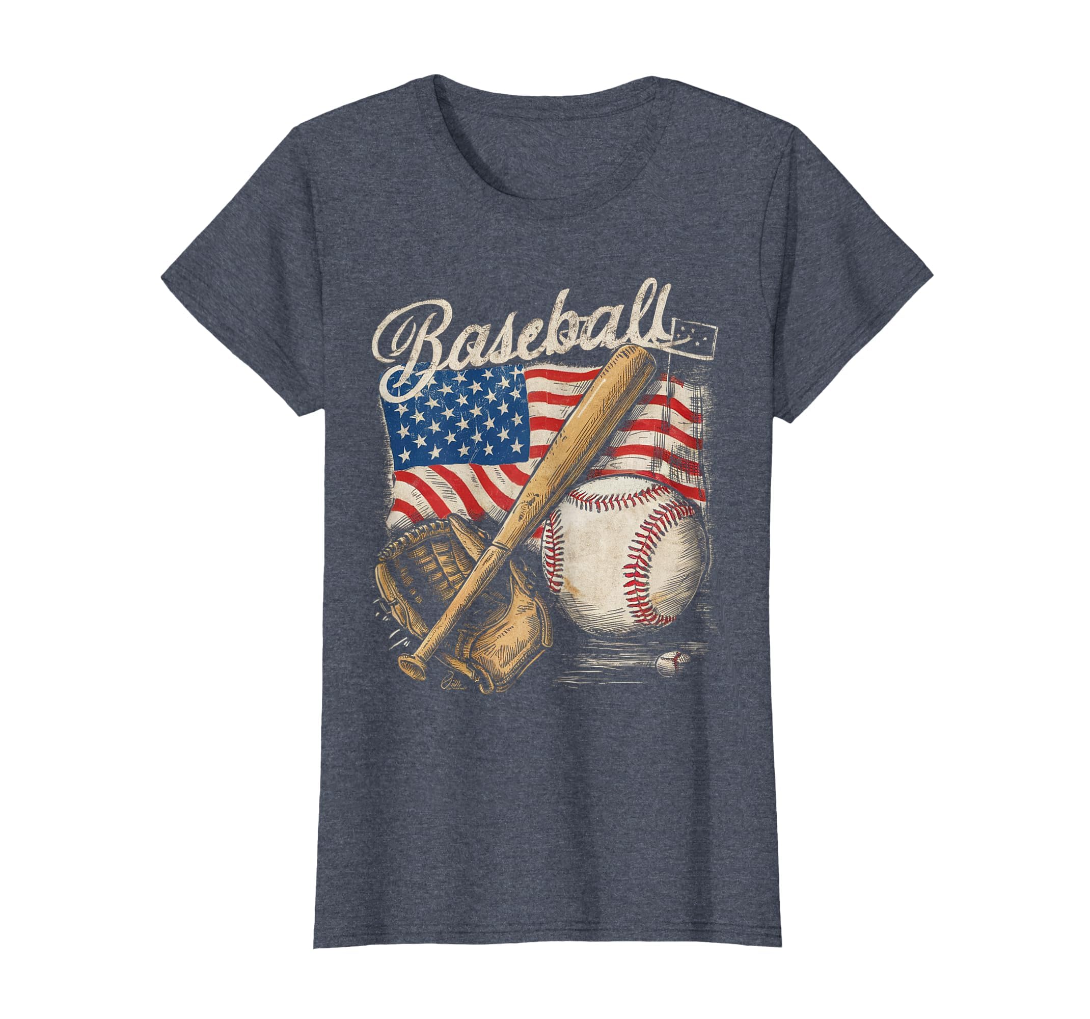 American Flag Baseball Player Bat Fan Catcher Pitcher USA T-Shirt