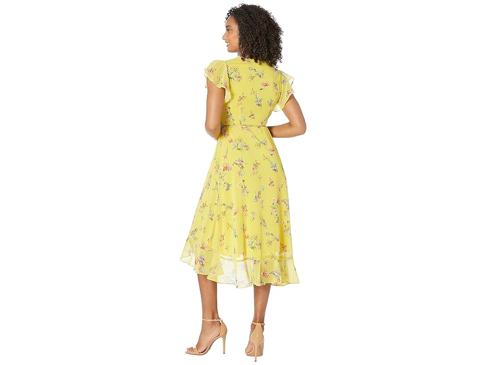 

Adrianna Papell Sunny Corsage Midi Wrap Dress (Yellow Multi) Women's Dress