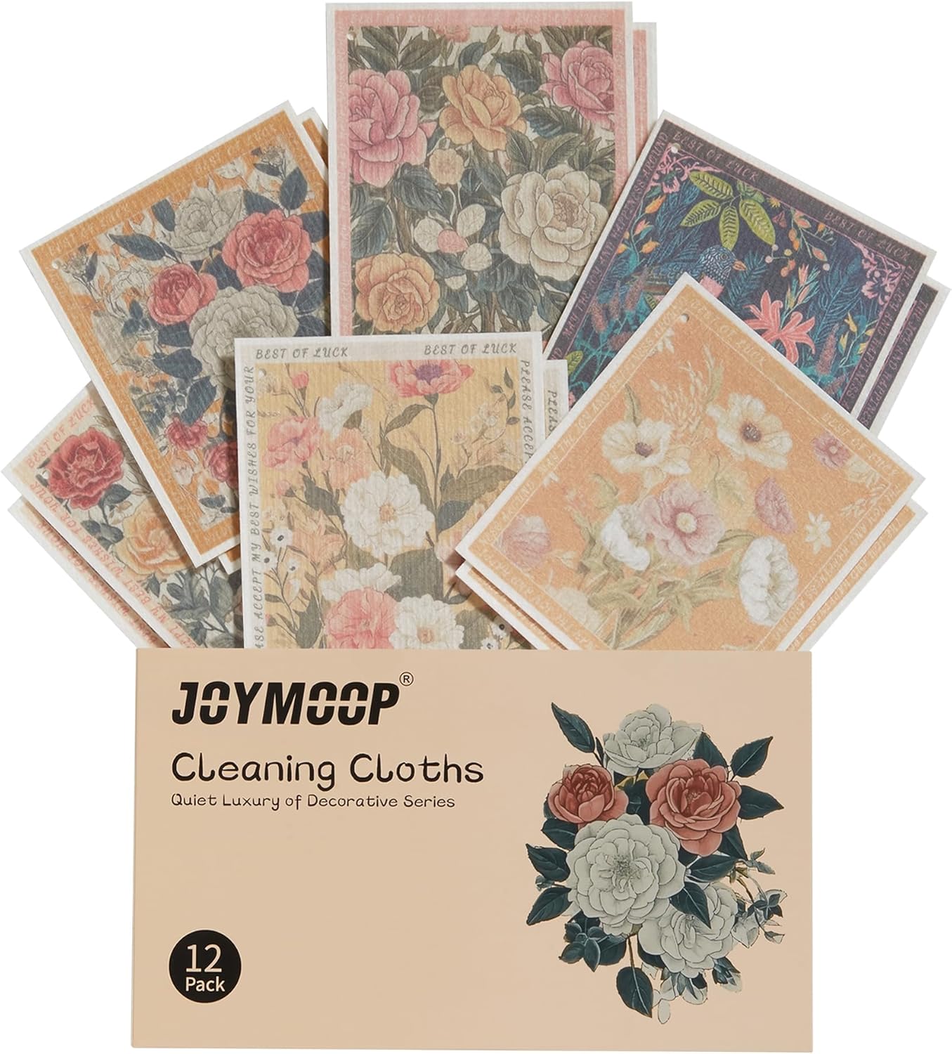 JOYMOOP 12 Pack Decorate Cleaning Cloth (Quiet Luxury of Decorative Series), Reusable Absorbent Dish Towels, Non-Scratch Washable Rags for Cookware, Kitchen and Household Cleaning – 6.7×7.9 inch