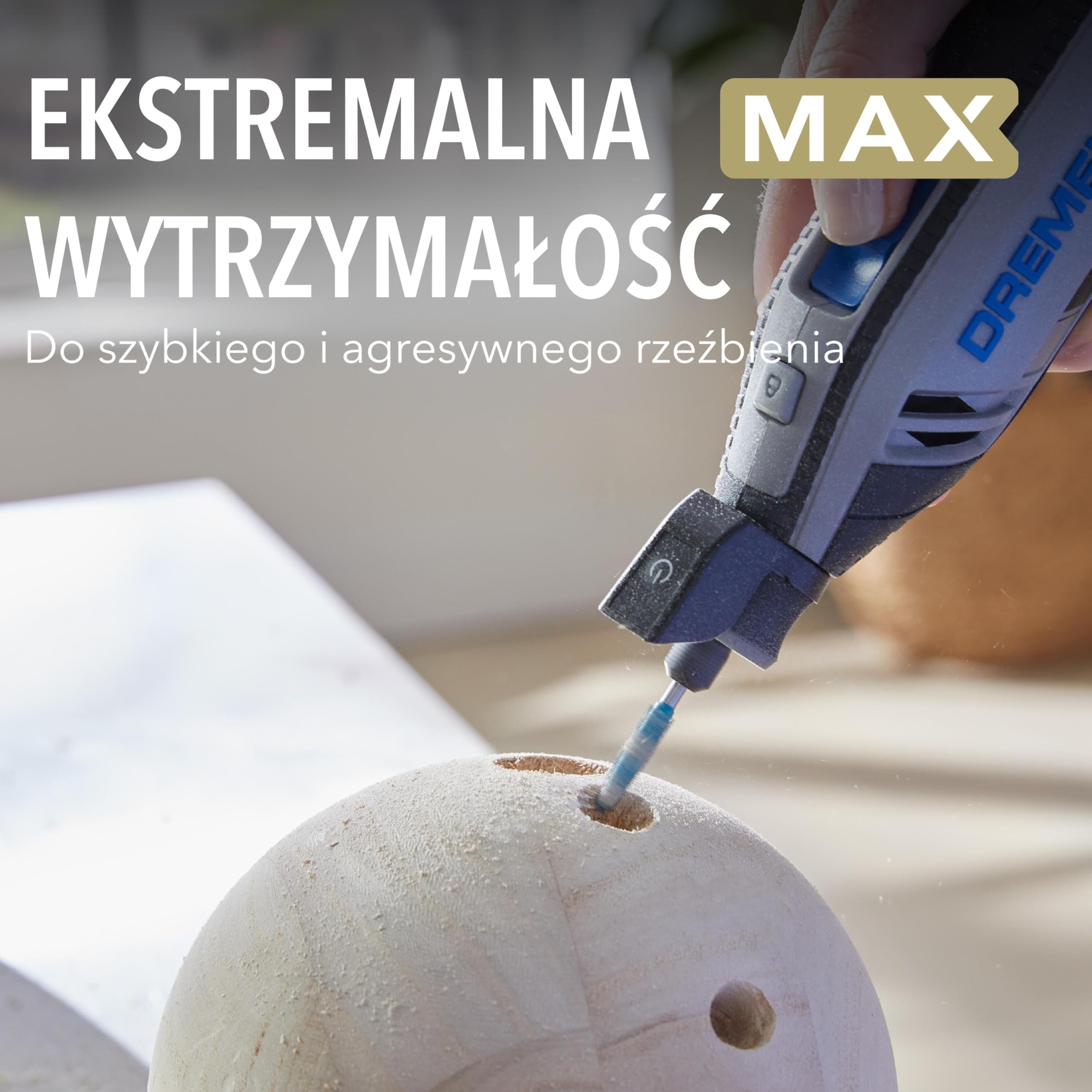 Dremel MAX High Performance Power Carving Bit (9952), materiał stal nierdzewna, 6,35 mm szerszy "stożek" do rzeźbienia głębokich otworów w drewnie, tworzywie sztucznym, piance EVA i gumie. Część