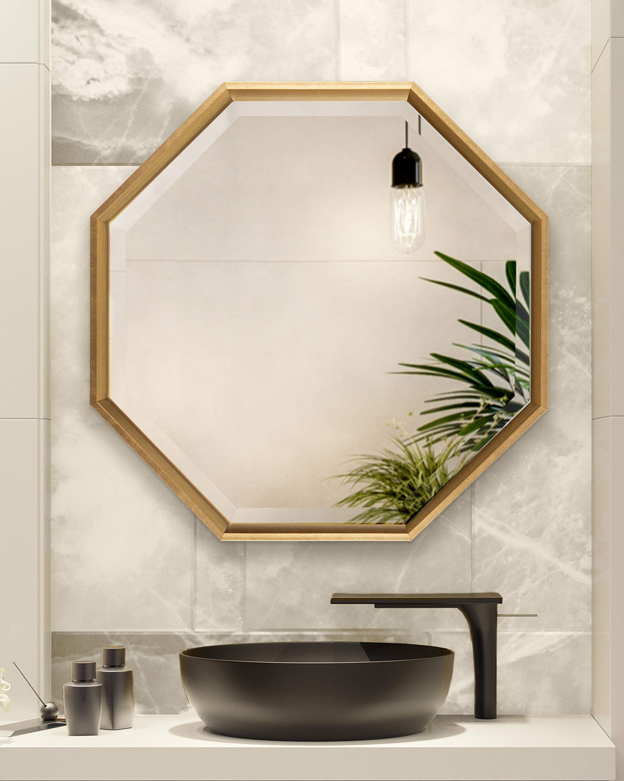 Kate and Laurel Caskill - Specchio da parete moderno ad arco, 36 x 24 cm, colore: oro; ampio specchio decorativo MIdcentury per decorazione da parete con ampia cornice ad arco e look
