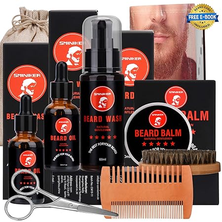Bartpflegeset mit Bartshampoo,2*Bartöl Bartbalsam Bartkamm Bartbürste ...
