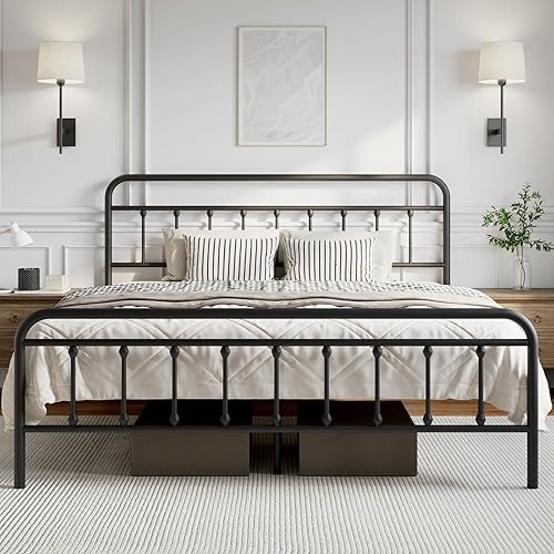 Novilla Metal King Size Bed Frame - Modern Minimalist Victorian Style with Headboard/Footboard, Heavy-Duty Steel Slats/Underbed Storage/No Box Spring Needed/Easy Assembly/Noise Free/Black