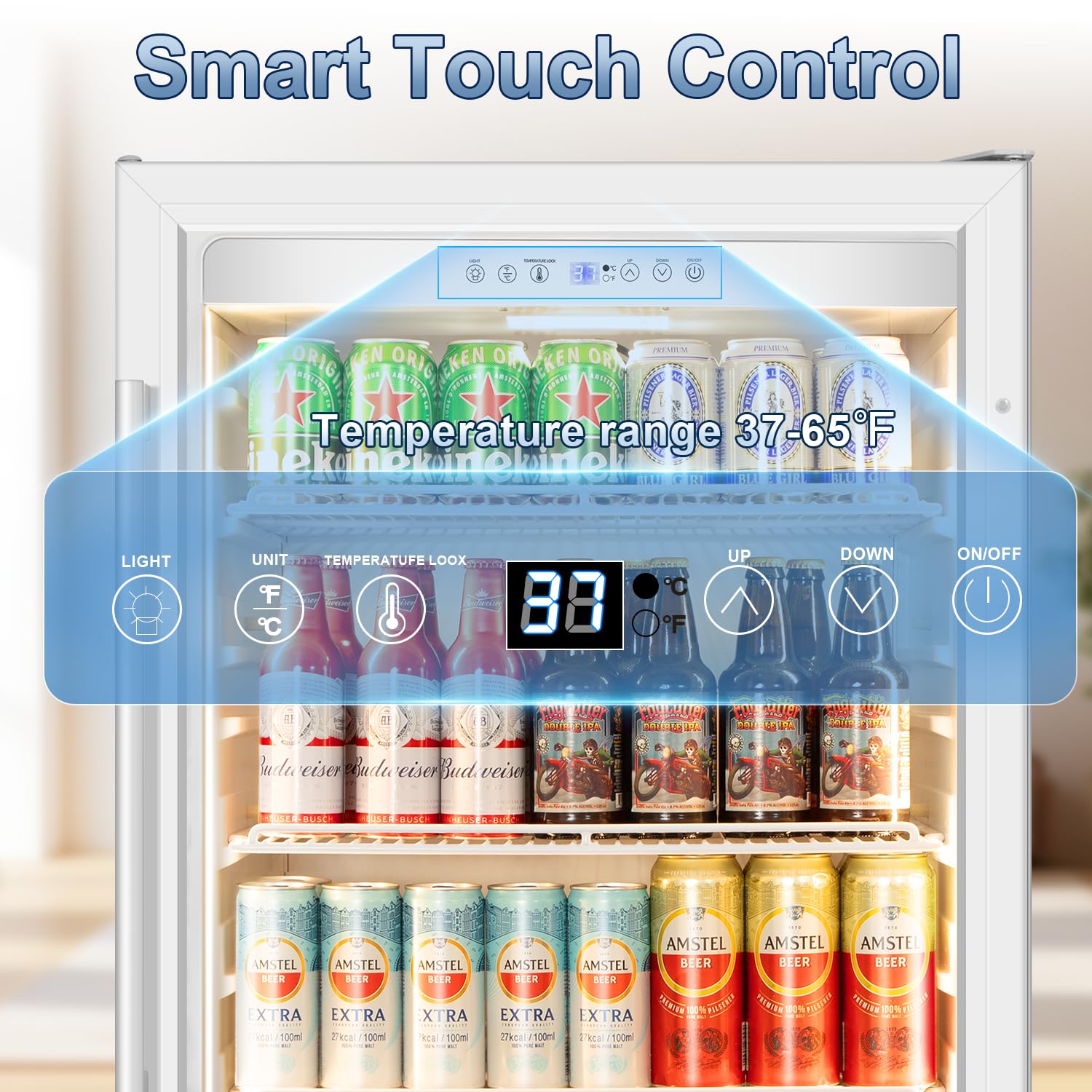 Velivi Beverage Refrigerator, 4.9 Cubic Feet Undercounter/Freestanding 24 Inch Beverage Fridge With Glass Door, LED Light, Safety Lock, Touch Control, Low Noise (White) on Fridge.com - View 6
