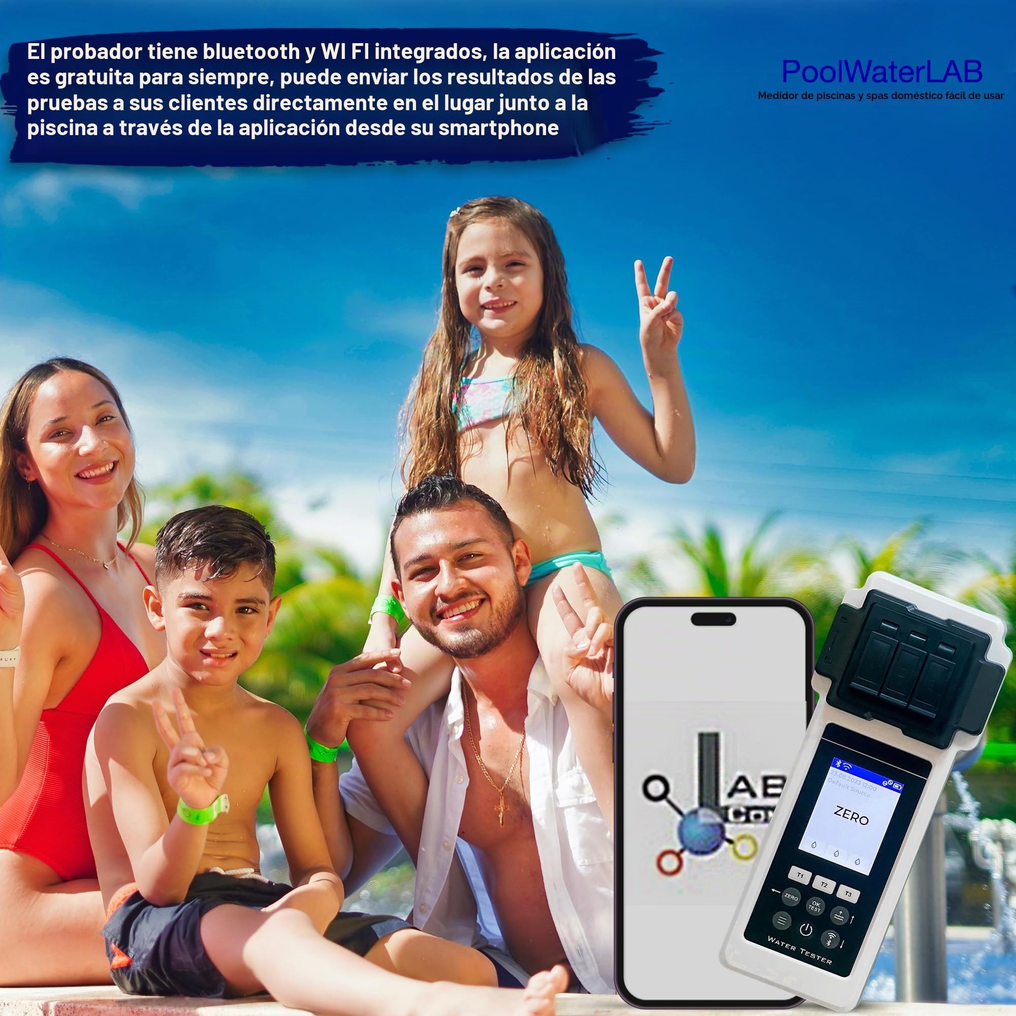 Pool LAB 2.0 Set especial: 27en1 funciona con reactivos líquidos y sólidos,probador de agua electrónico con 70pastillas de prueba incluidas, probador eléctrico de piscina,medidor de fotómetro