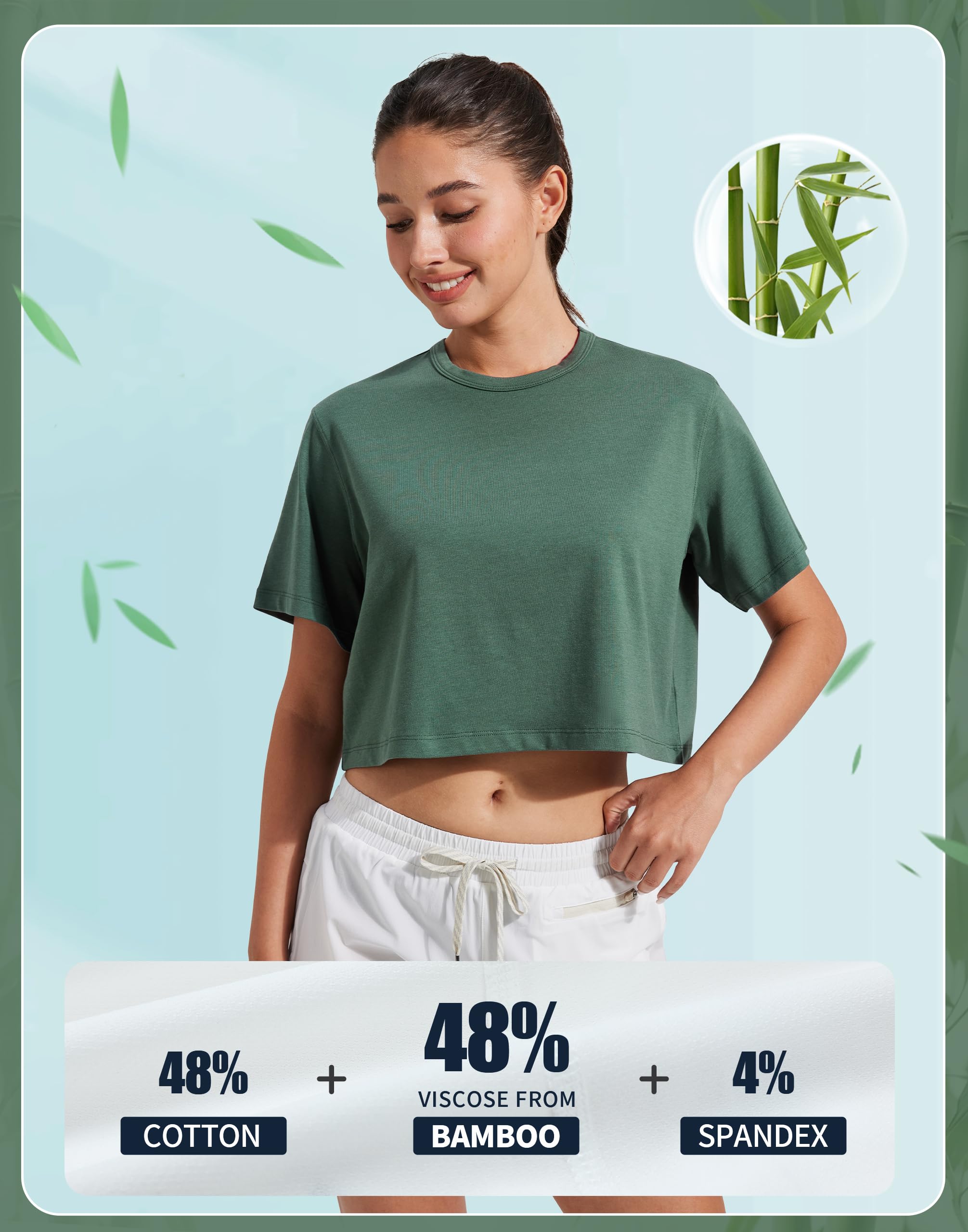 Pioneer Camp Camiseta corta de viscosa de bambú para mujer, manga corta, holgada, para gimnasio, correr, yoga