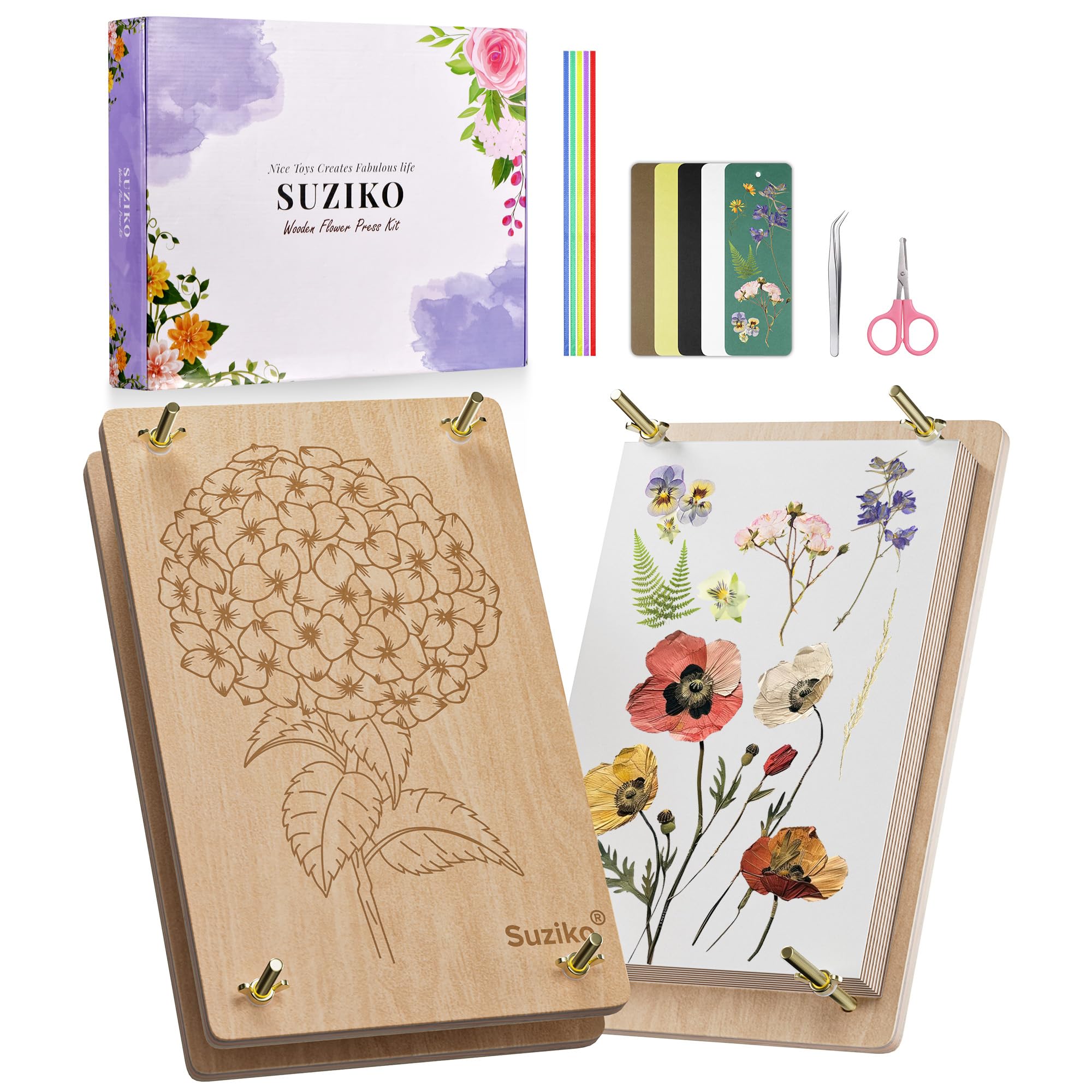 Suziko Large Flower Press Kit for Adults Kids 10.8 x 6.9 inch, Flower Plant Preservation Kit Arts and Crafts for Adults Leaf Press, Great Gift for Lovers, Medium Hydrangea