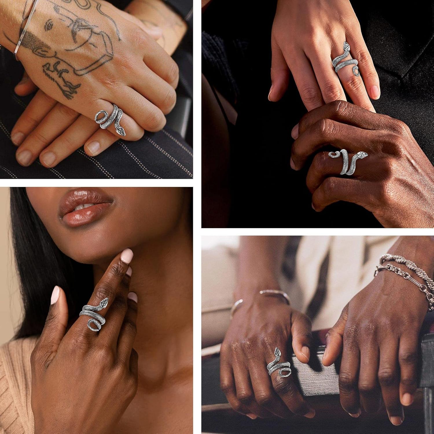 Bestyle Punk Gothic Snake Rings for Men Women, Stainless Steel/Gold/Black Serpent Finger Wrap Ring, Cool Statement Biker Rings Retro Costumes Jewelry, Size #7-#12 - Image 2