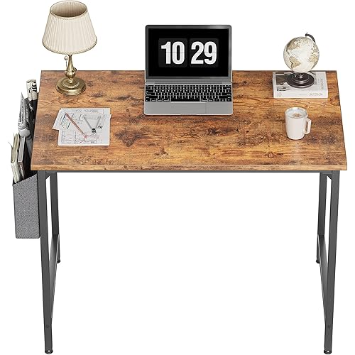 CubiCubi Study Computer Desk 32" Home Office Writing Small Desk, Modern Simple Style PC Table, Black Metal Frame, Rustic Brown