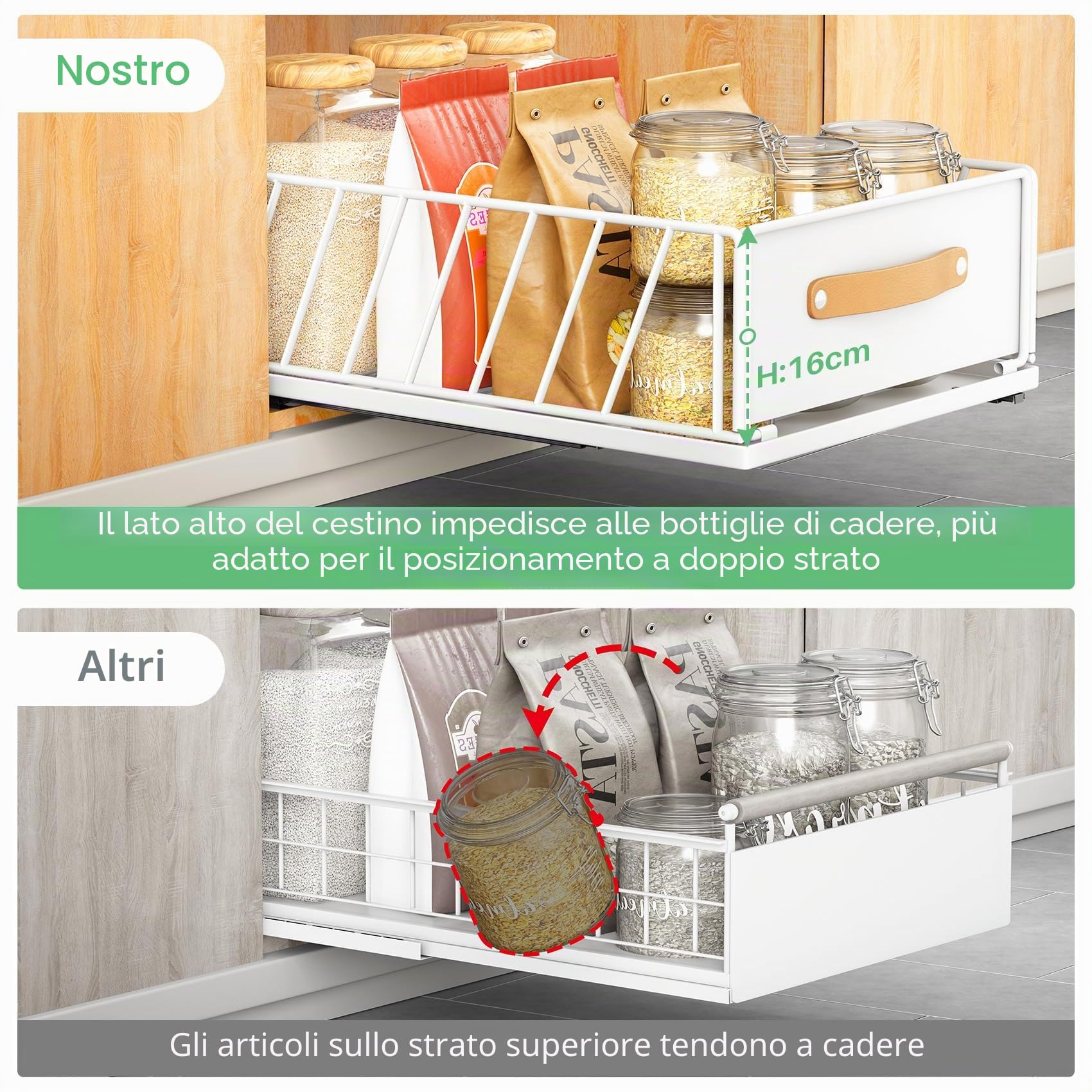 Kitstorack Cassetto Telescopico, Ripiani per Cassetti Estraibili per Armadio da Cucina, Cassetto Scorrevole Estensibile Estraibile con Maniglia (Bianco, 40 Profondità x 30 Larghezza x 16 Altezza cm)