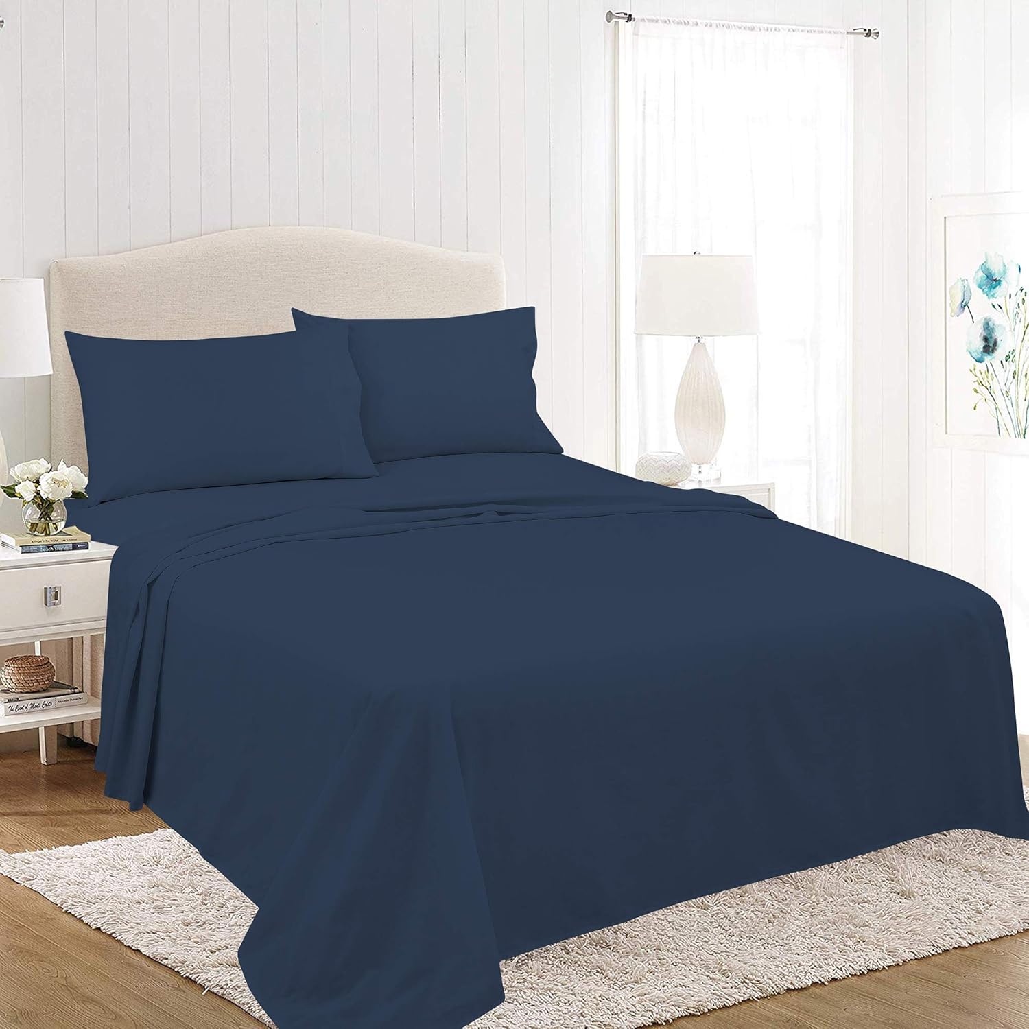 ROYALE LINENS Soft Home Brushed Percale Ultra Soft 100% Cotton, Queen 4-Piece Sheet Set, White